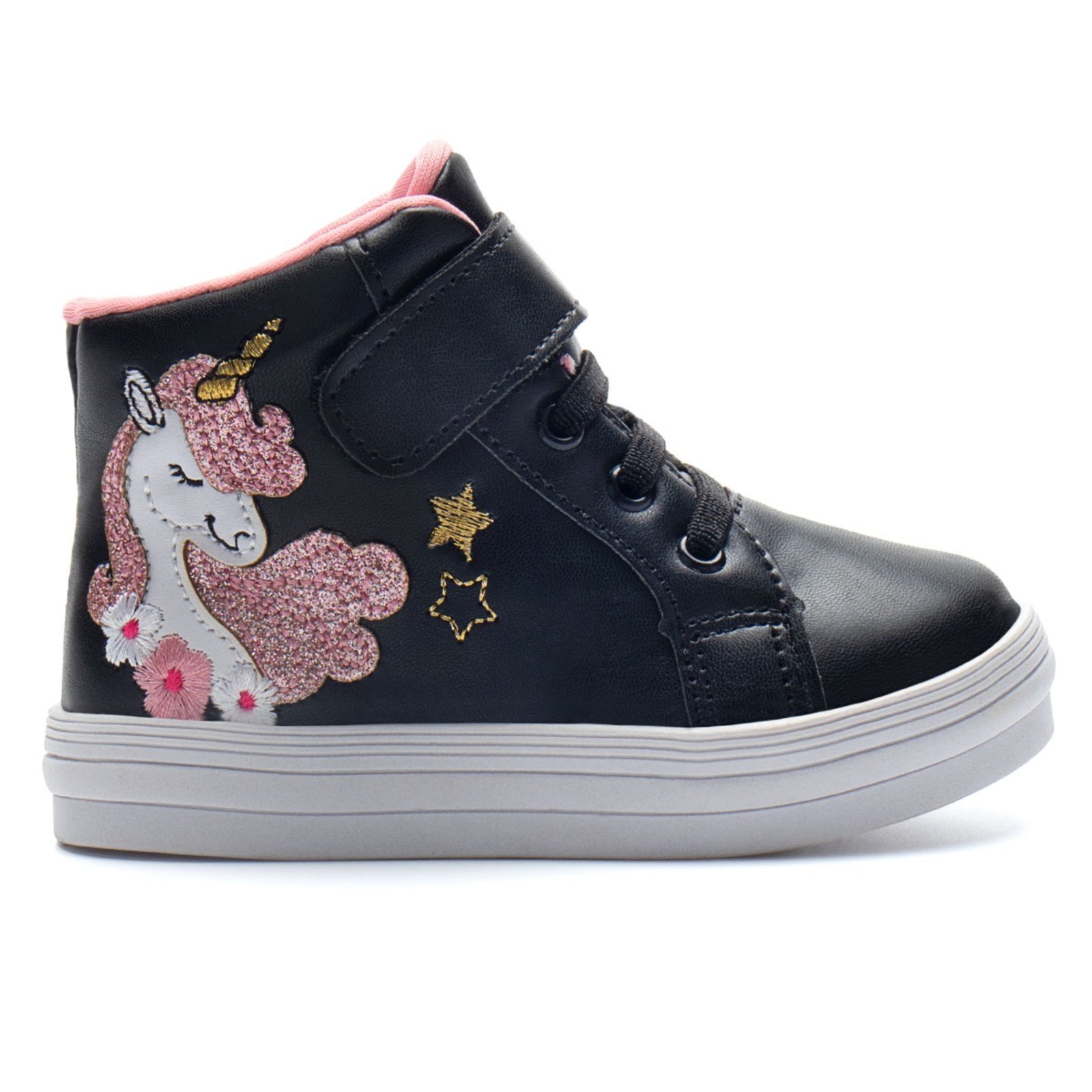 Infantil – Tênis Menina Fashion Unicornio Cano Alto Preto