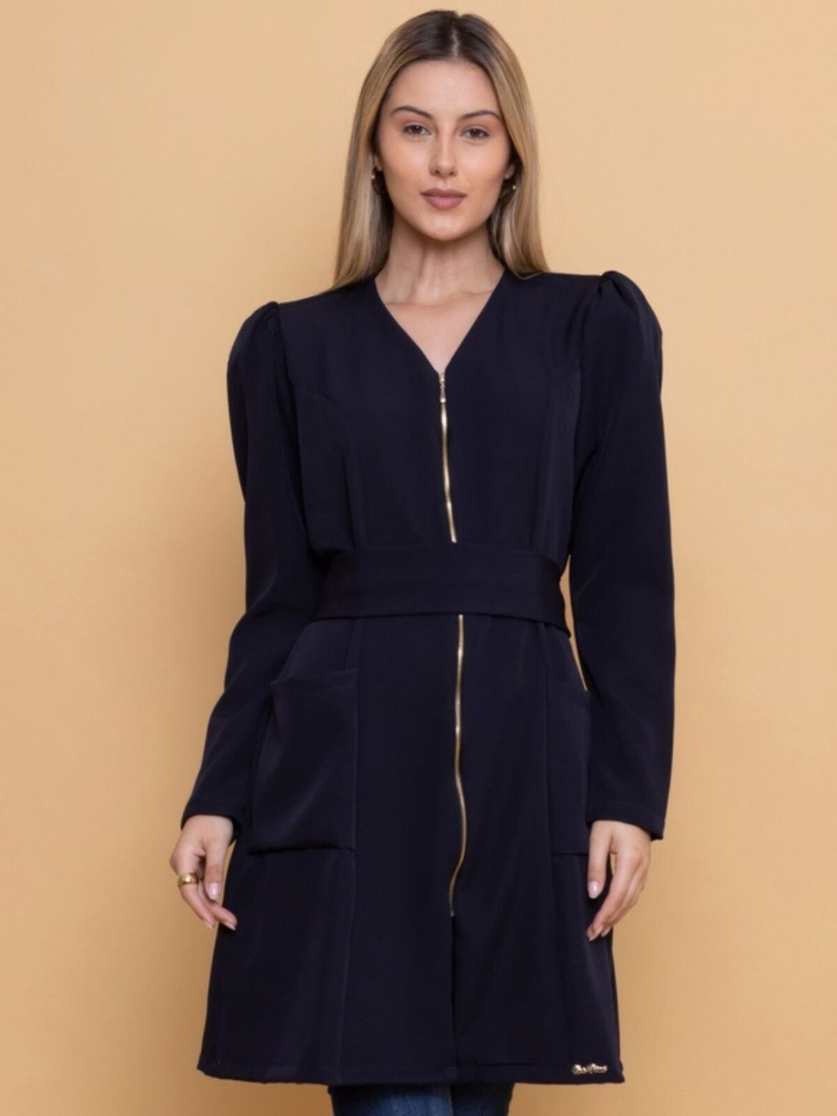 Jaleco Feminino Fabiane Manga Longa Dra Maia Azul Marinho