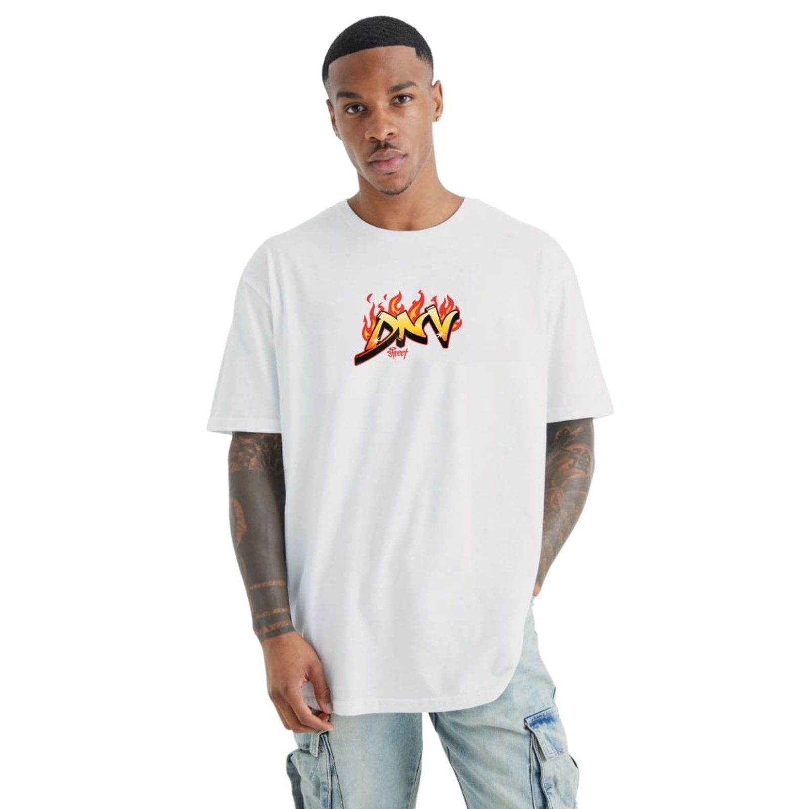 Camiseta Branca Oversized Logo Fire Street