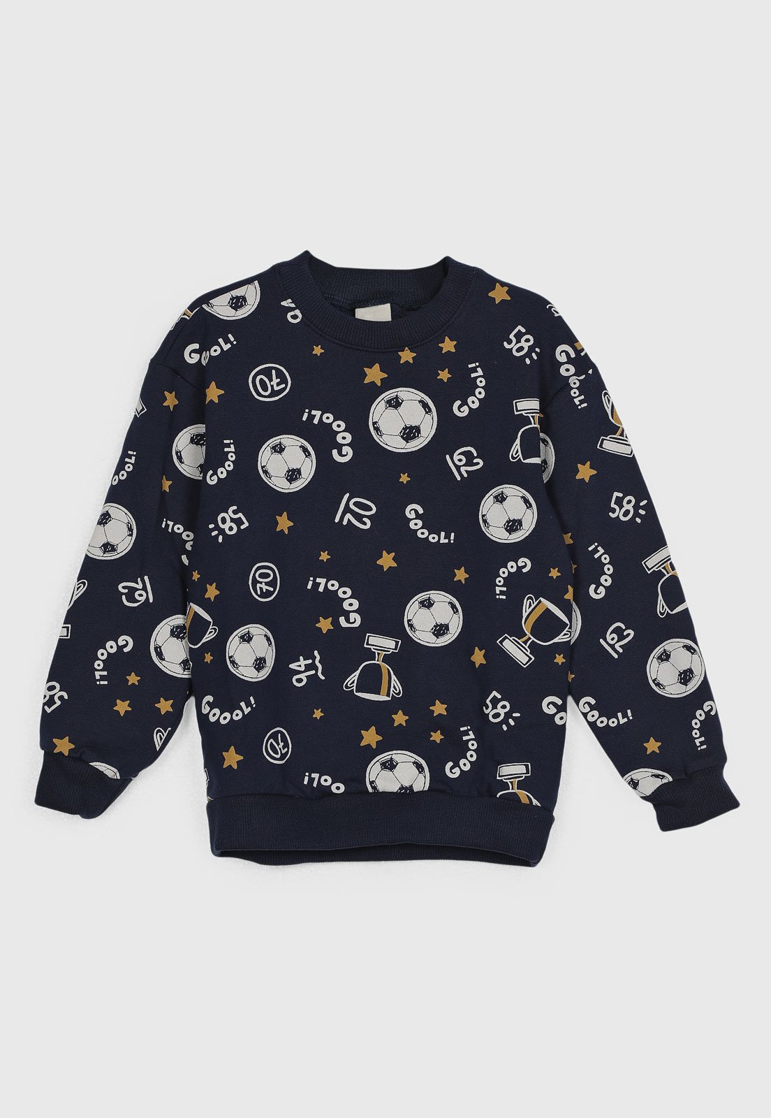 Infantil - Blusa de Moletom Hering Estampa Futebol Azul Marinho