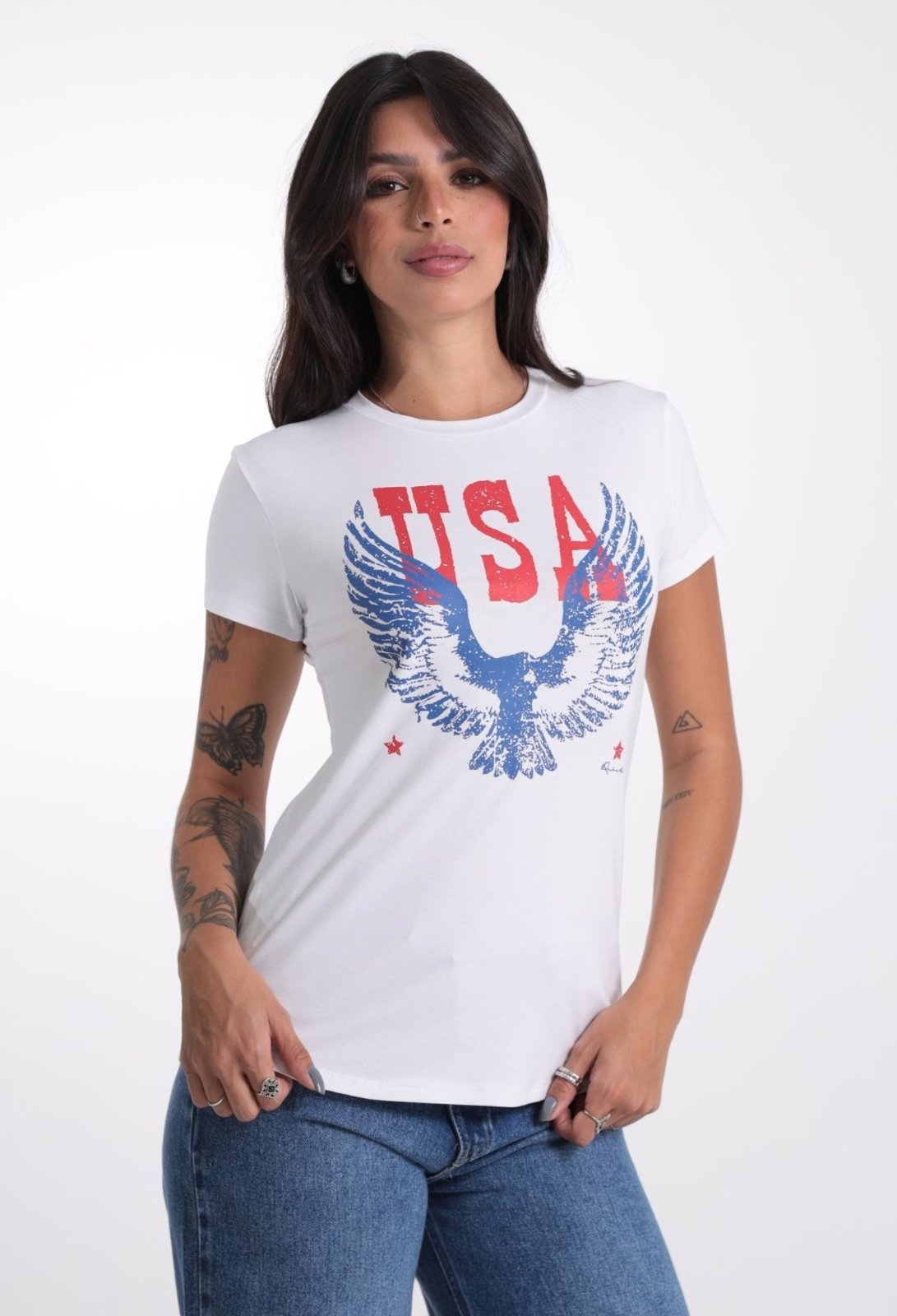 Camiseta Feminina Estampada Manga Curta USA Águia Revanche-CT.FEM.00089