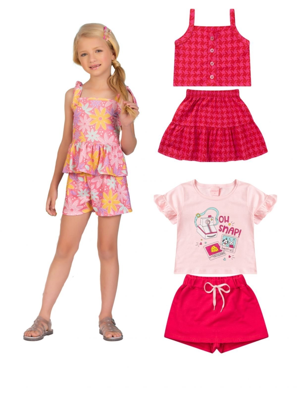 Infantil – Kit Sortido Platinum 2 Peças de Roupas Feminino Verão- 1 Camisas + 1 Shorts Multicolorido
