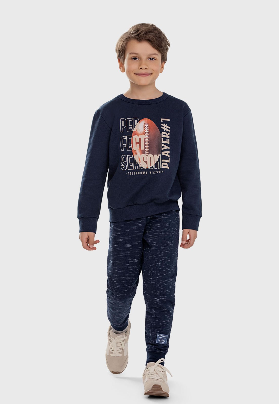 Infantil - Conjunto Elian Estampa Esportiva Azul Marinho