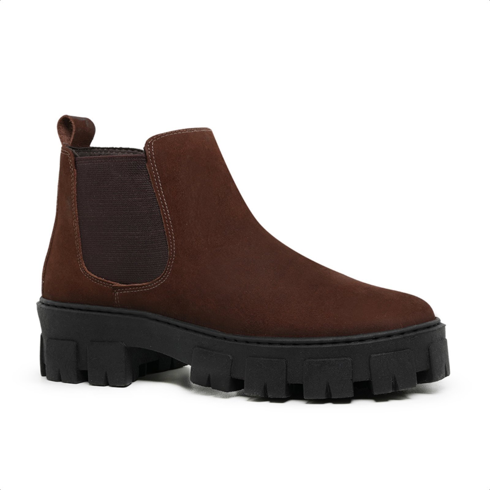 Bota Chelsea Masculina em Couro Marrom Nobuck e Sola Tratorada 24788