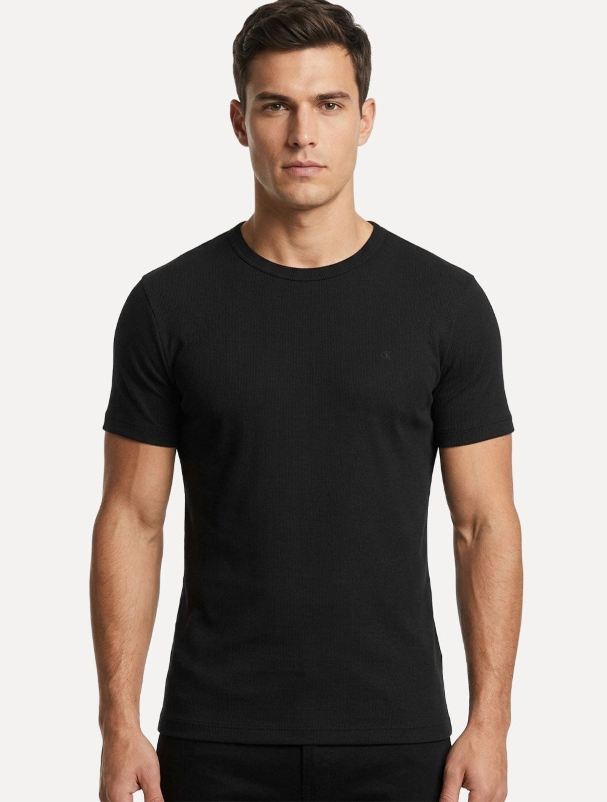 Camiseta Calvin Klein Jeans Masculina Manga Longa Ribana Gola Preta