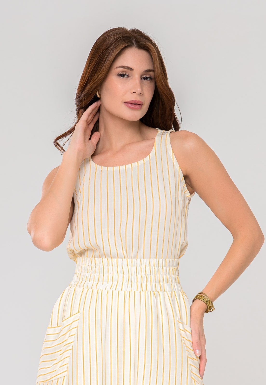Regata Aura Laís Listrado Luzente Amarelo