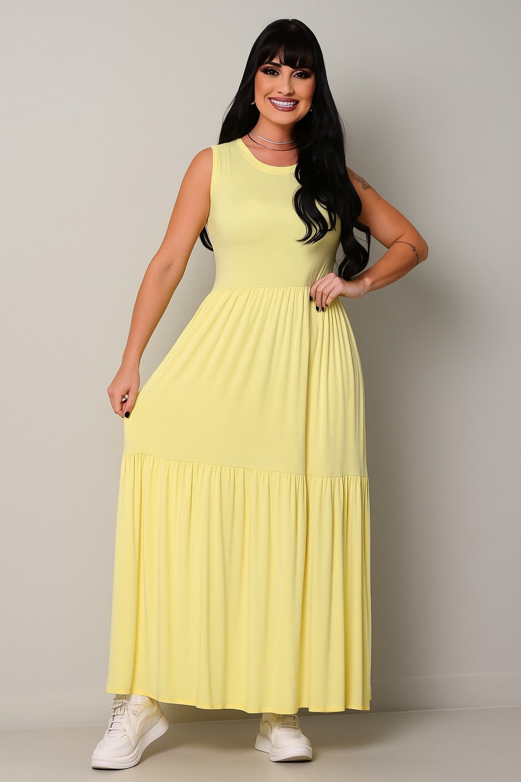 Vestido Longo D Bell Outlet Fashion Regata Amarelo