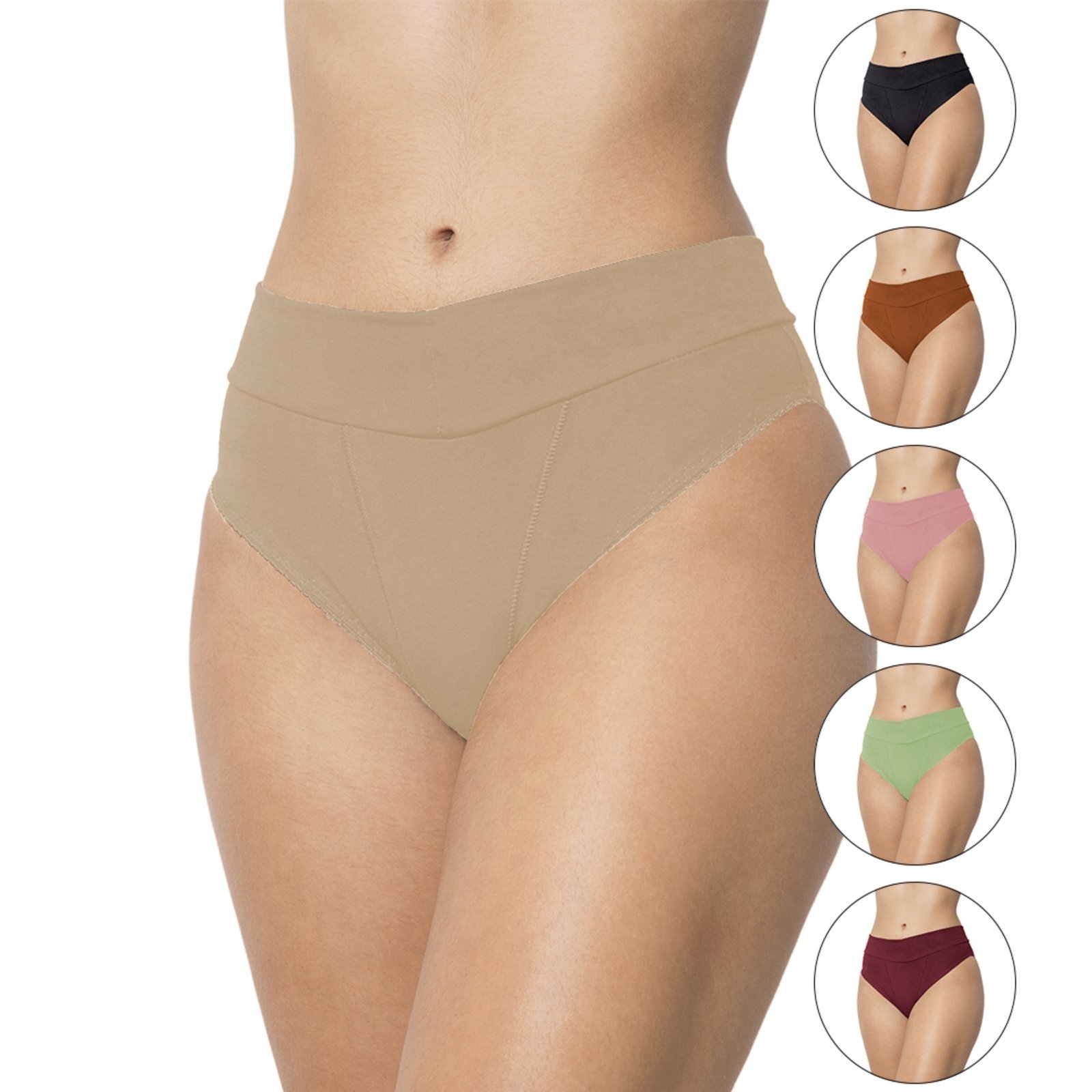 Kit 5 Calcinhas de Cotton Gabi Lingerie Moda Íntima Reforçada Algodão Cós Calça Feminina Multicolorido