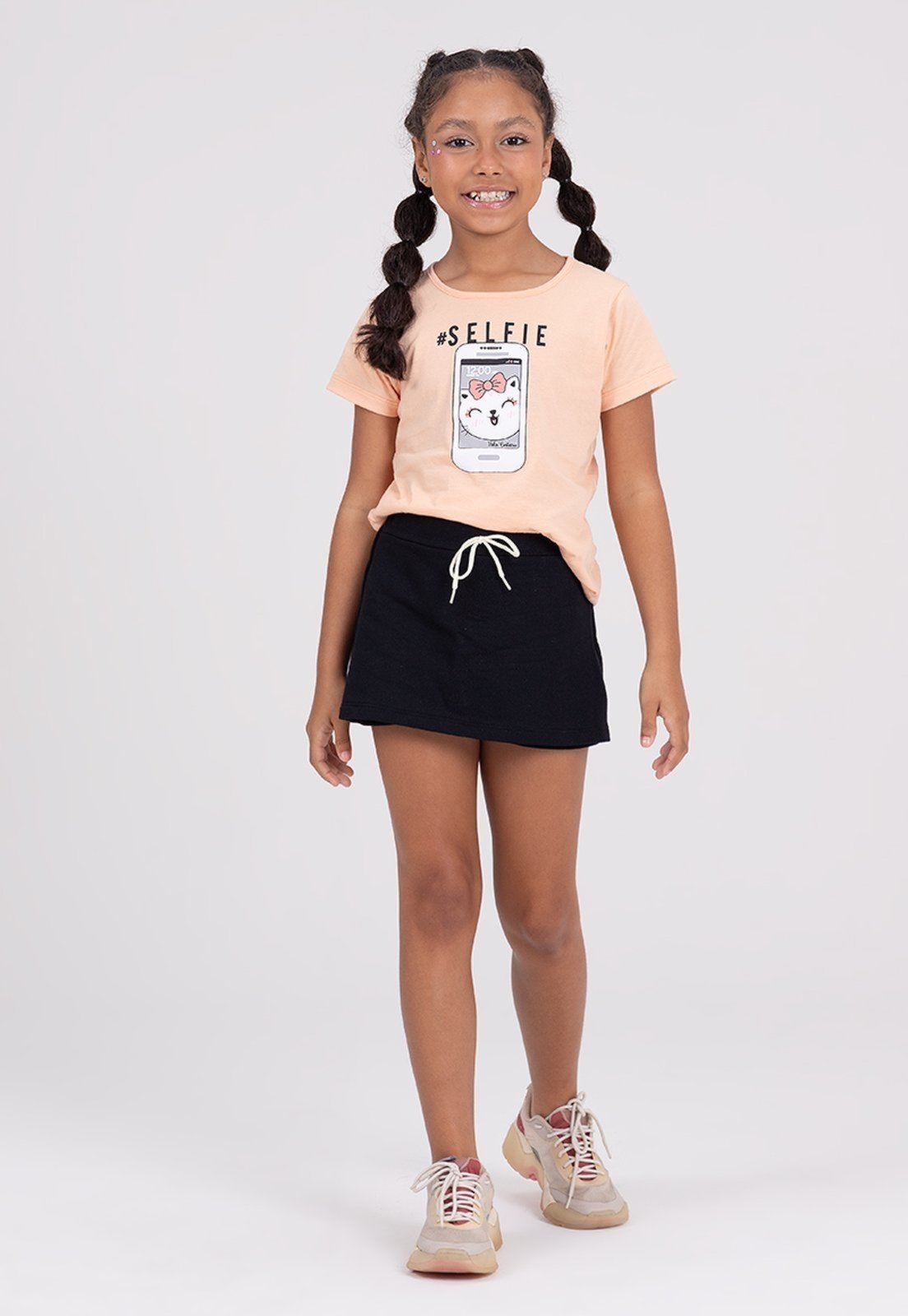 Infantil - Conjunto Menina Shorts Saia Selfie Salmão