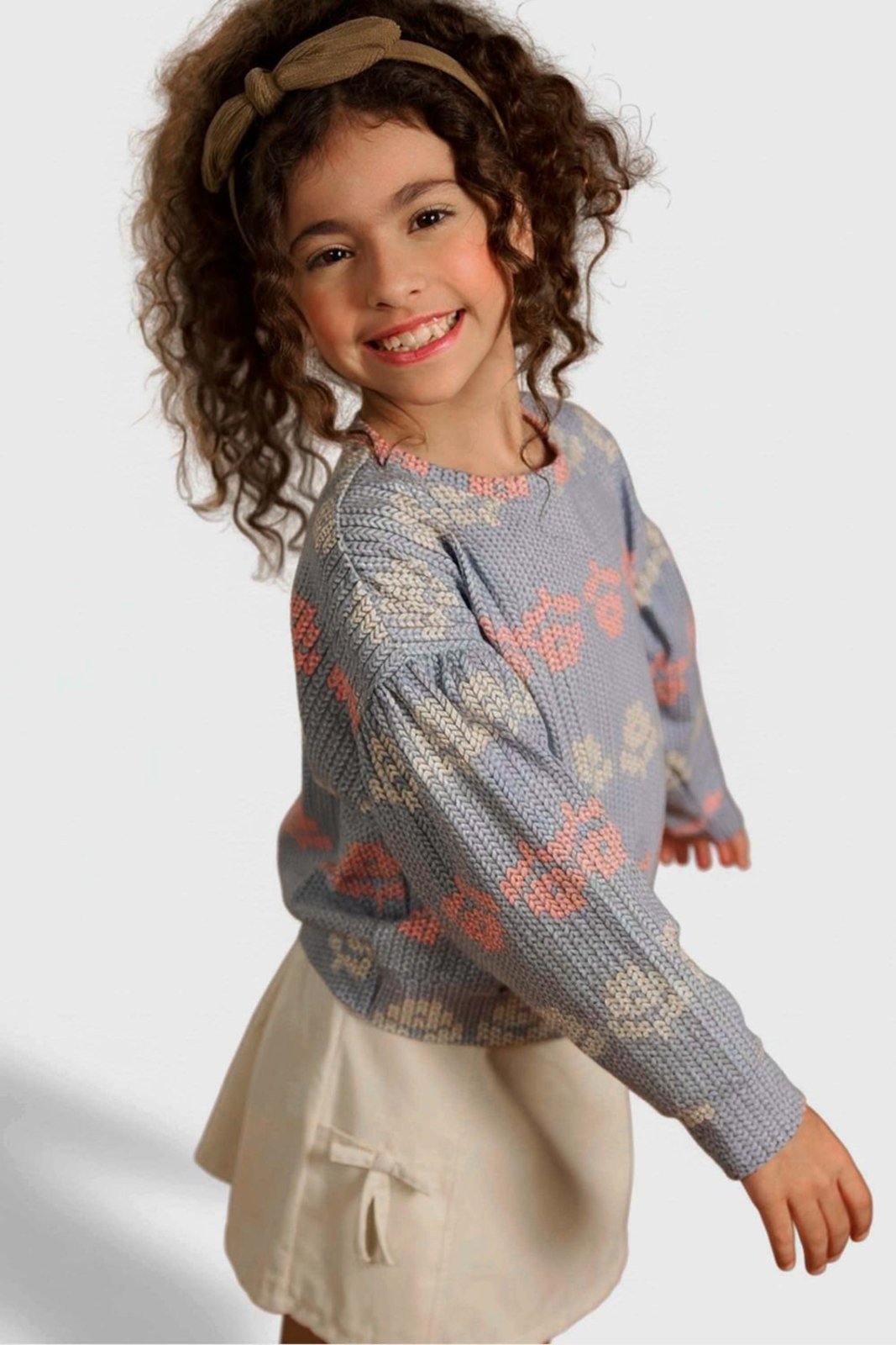 Infantil - Conjunto Menina Flores Com Saia Elian Azul