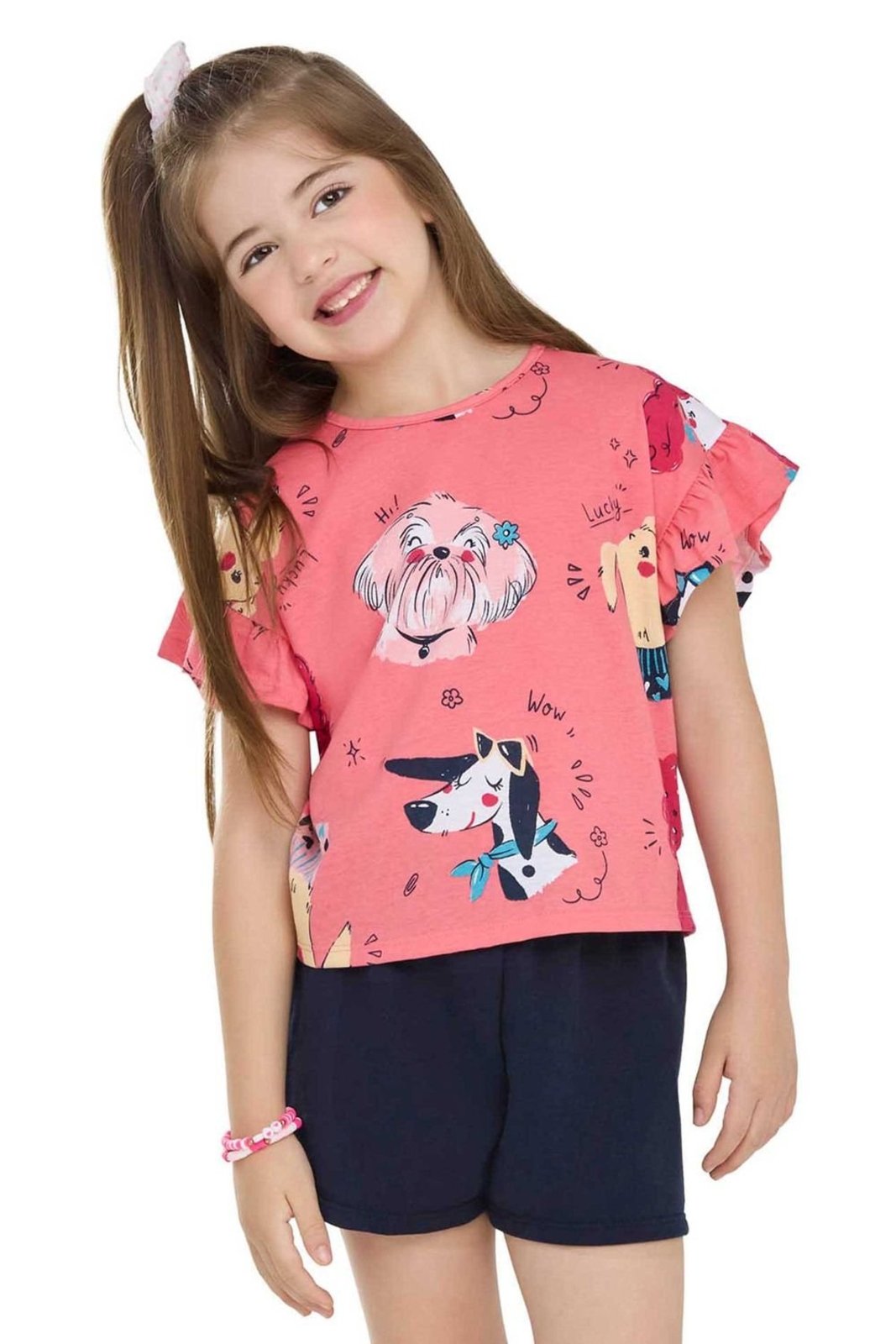 Infantil - Conjunto Menina Mangas Com Babados Elian Rosa
