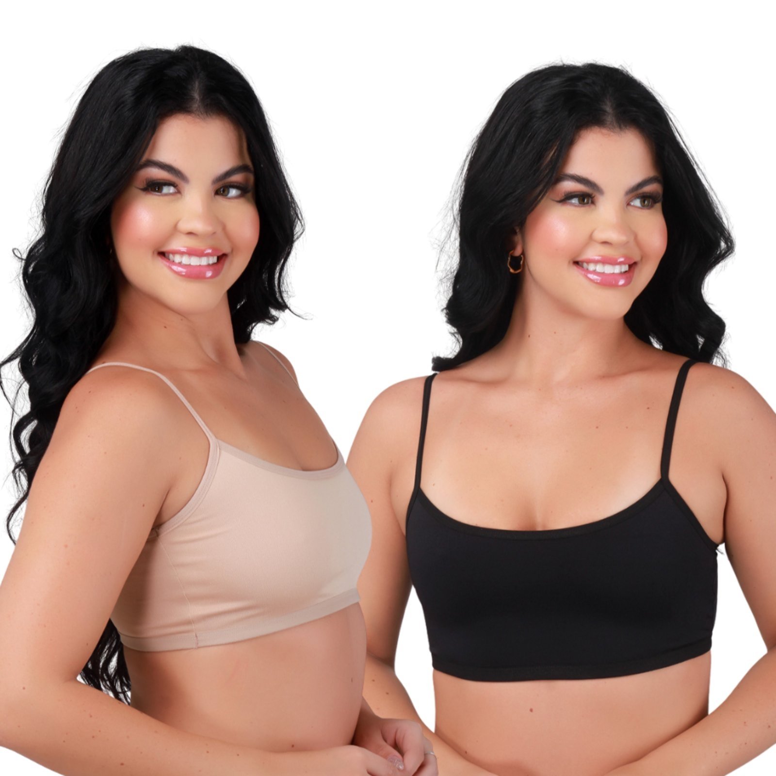 Kit 2 Top Fitness Reflexo Íntimo Sem Bojo Alça Fina Para Treino Academia Preto e Bege