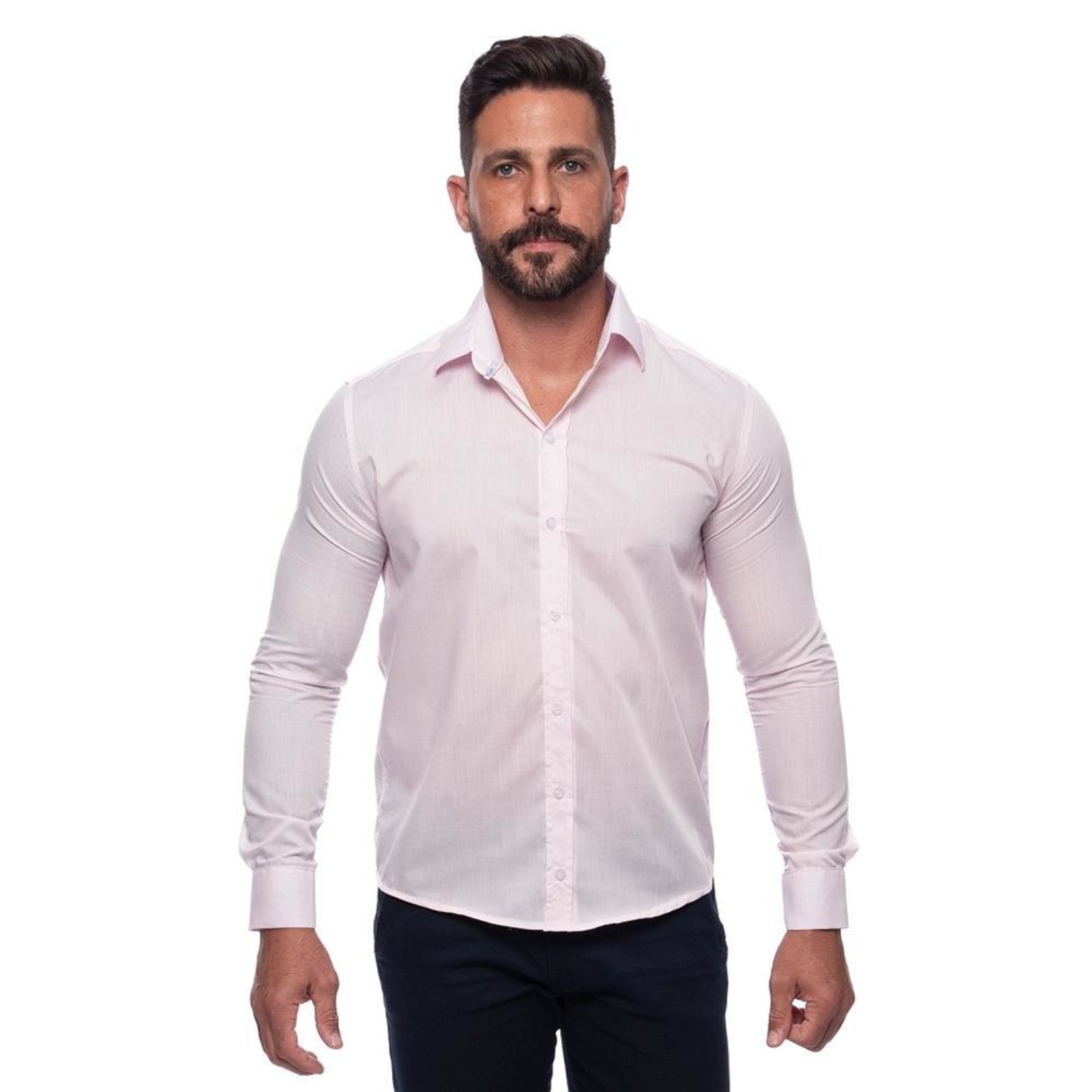 Camisa Social Masculina Slim Manga Longa Lisa Não Amassa Amarelo G Rosa