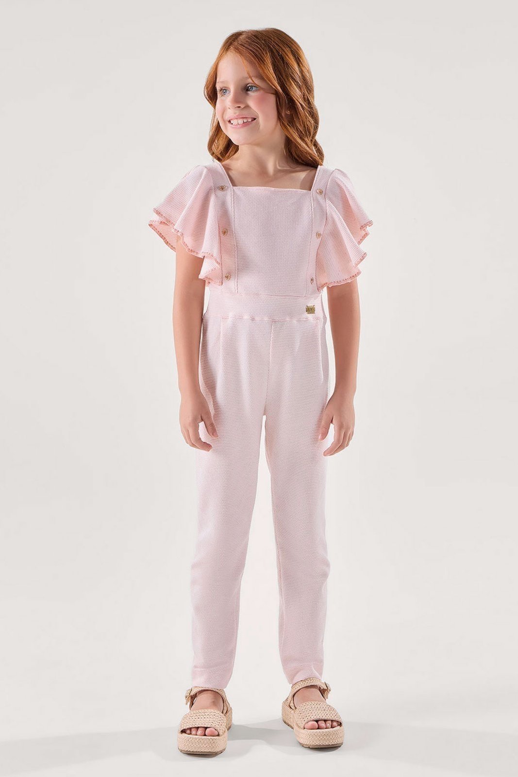 Infantil - Macacão Rosa em Malha Texturizada