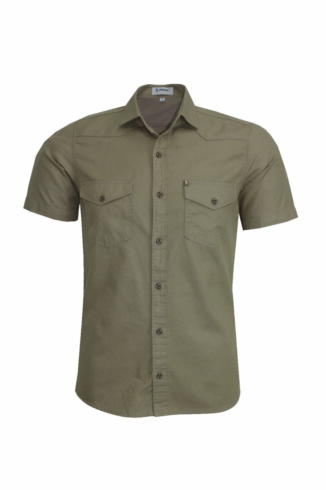 Camisa Manga Curta Amil Modelagem Comfort Algodão Estilo Militar Kaki 1901 7