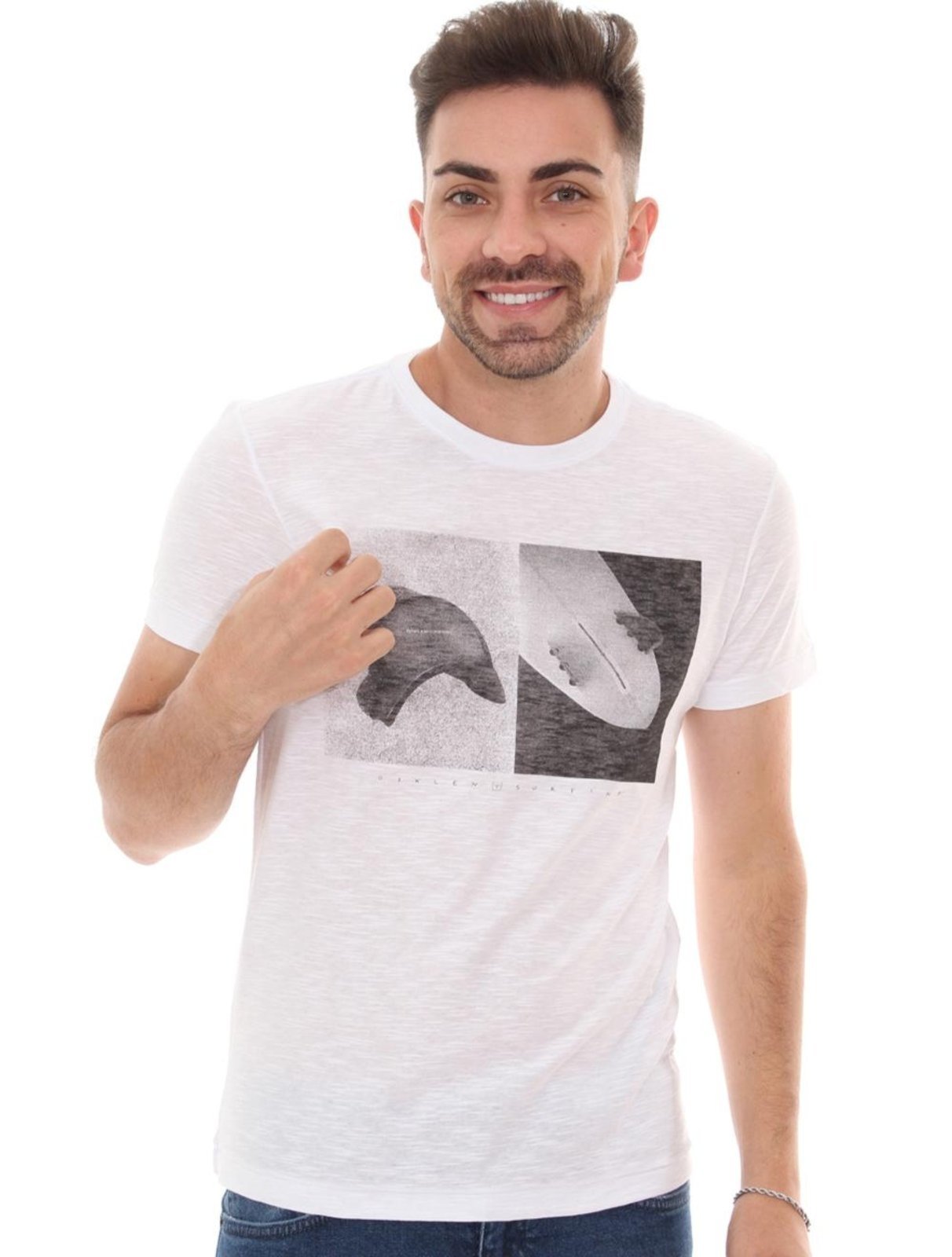 Camiseta Osklen Masculina Slim Rough Cap Emborrachada Branca