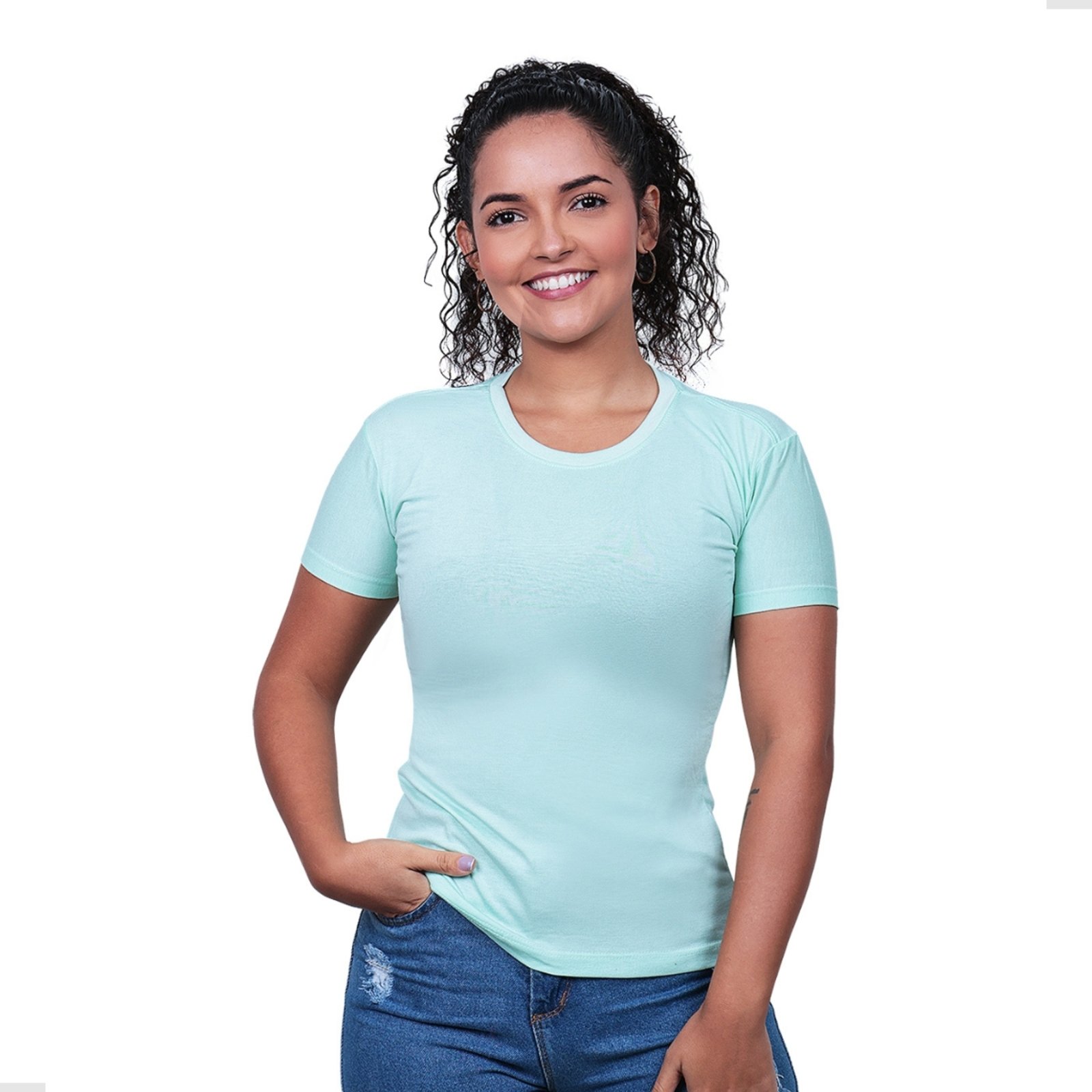 Blusinha Feminina Baby Look Techmalhas Básica Viscolycra Verde Água