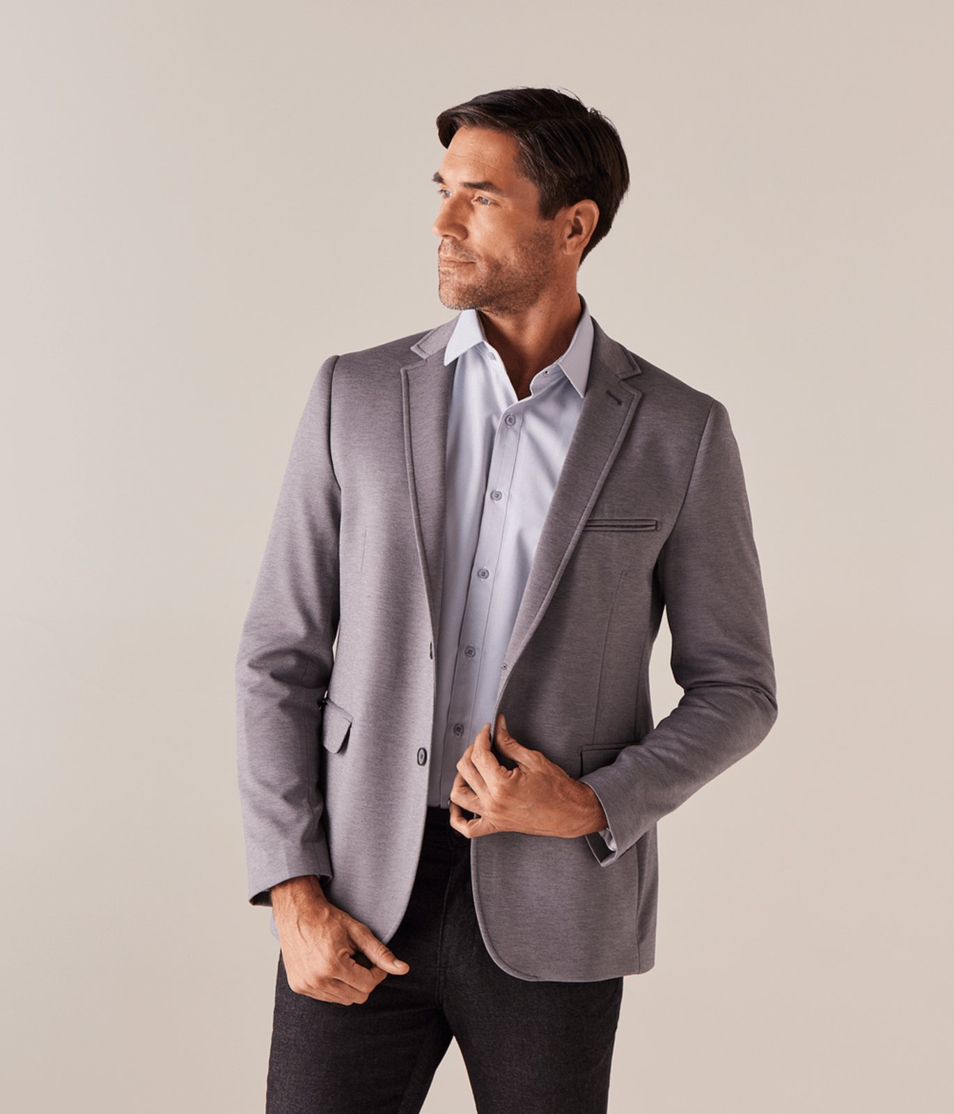 Blazer Casual Dois Botoes Masculino Cinza Medio