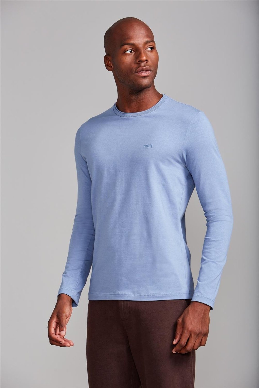 HIGHSTIL Camiseta Manga Longa Malha Slim Fit – Azul Jeans