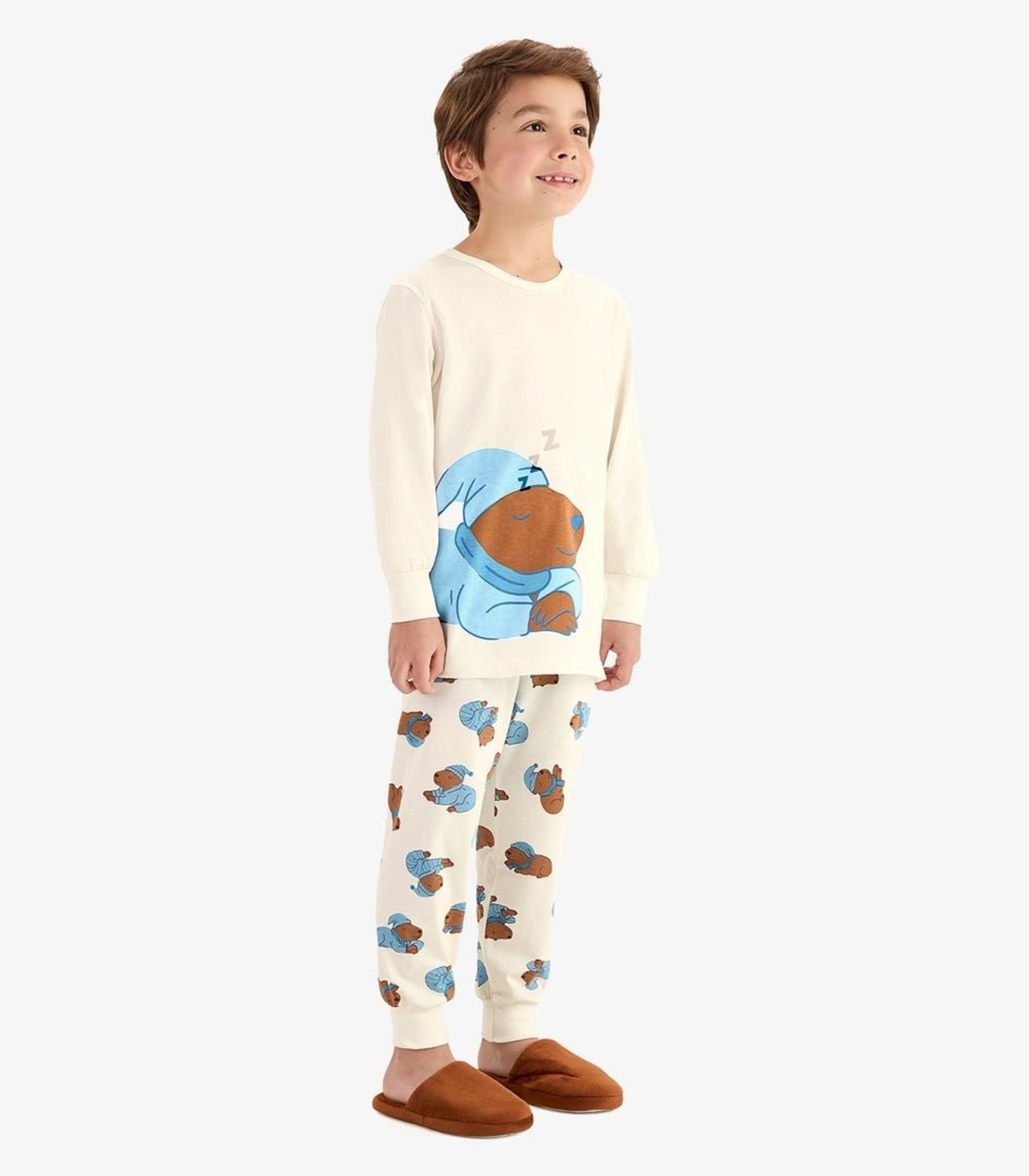 Pijama em Meia Malha Rovi Bege
