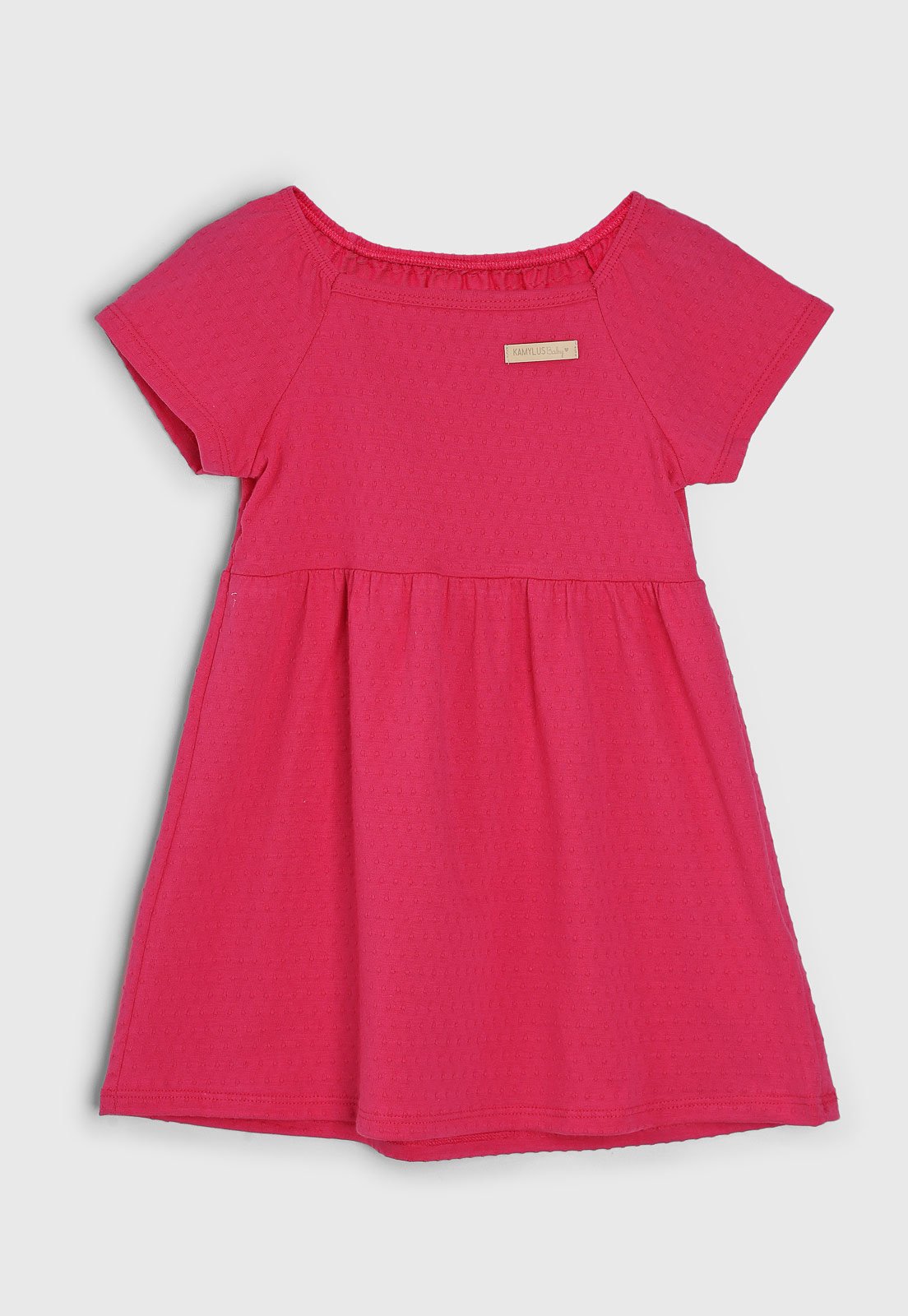 Vestido Kamylus Manga Curta Texturizado Rosa Pink