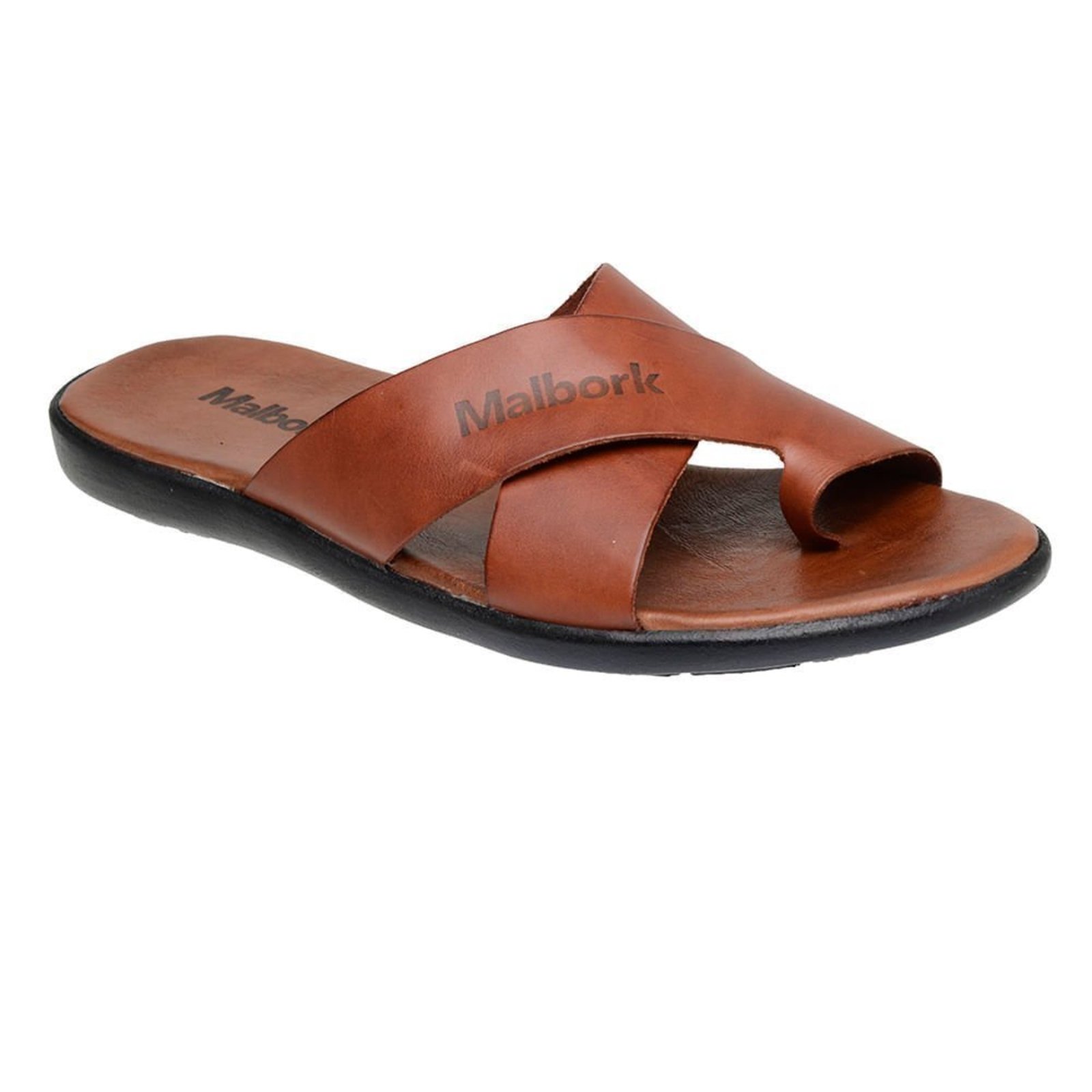 Chinelo Masculino Malbork Couro Pinhão Tiras Cruzadas Conforto