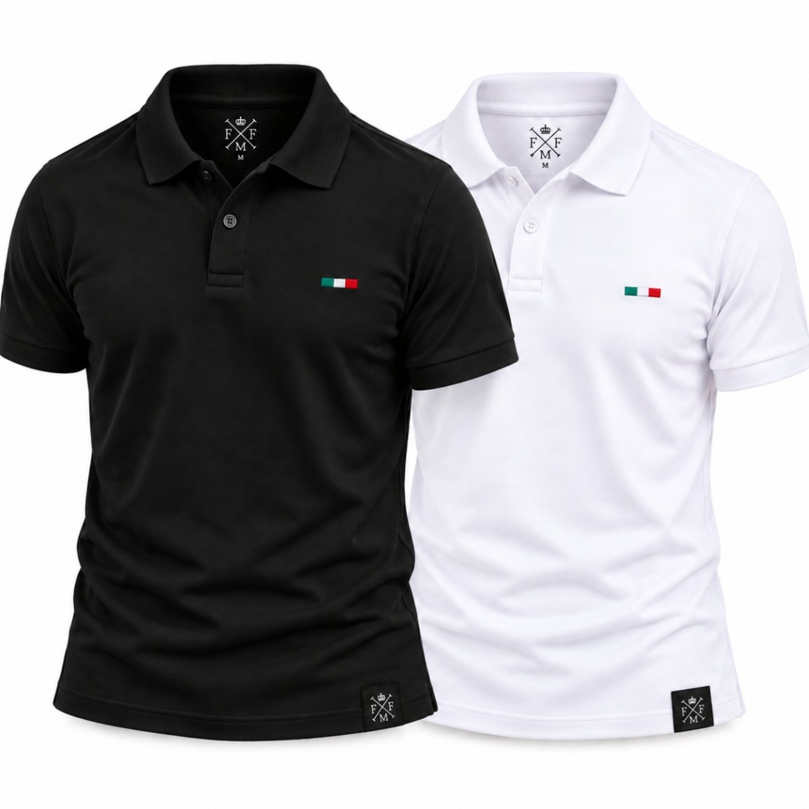 Kit 2 Camisas Polo Masculinas FMF Bordado Itália Preto
