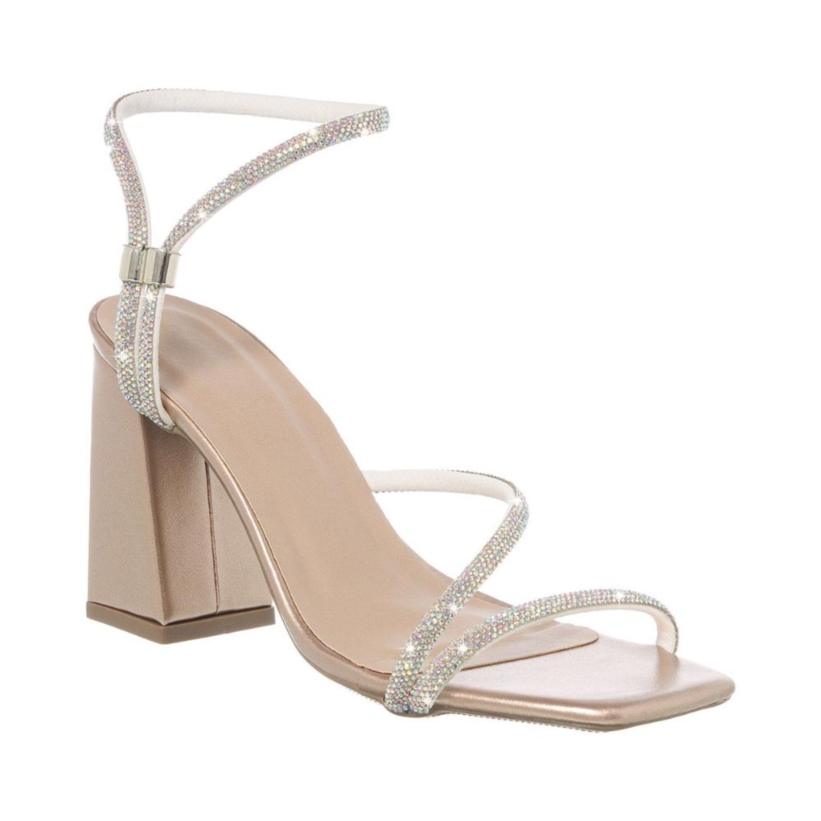 Vista 3 Sandália Feminina Salto Grosso Strass Calce Fácil Confort Stessy Shoes cobre Stessy Shoes cobre