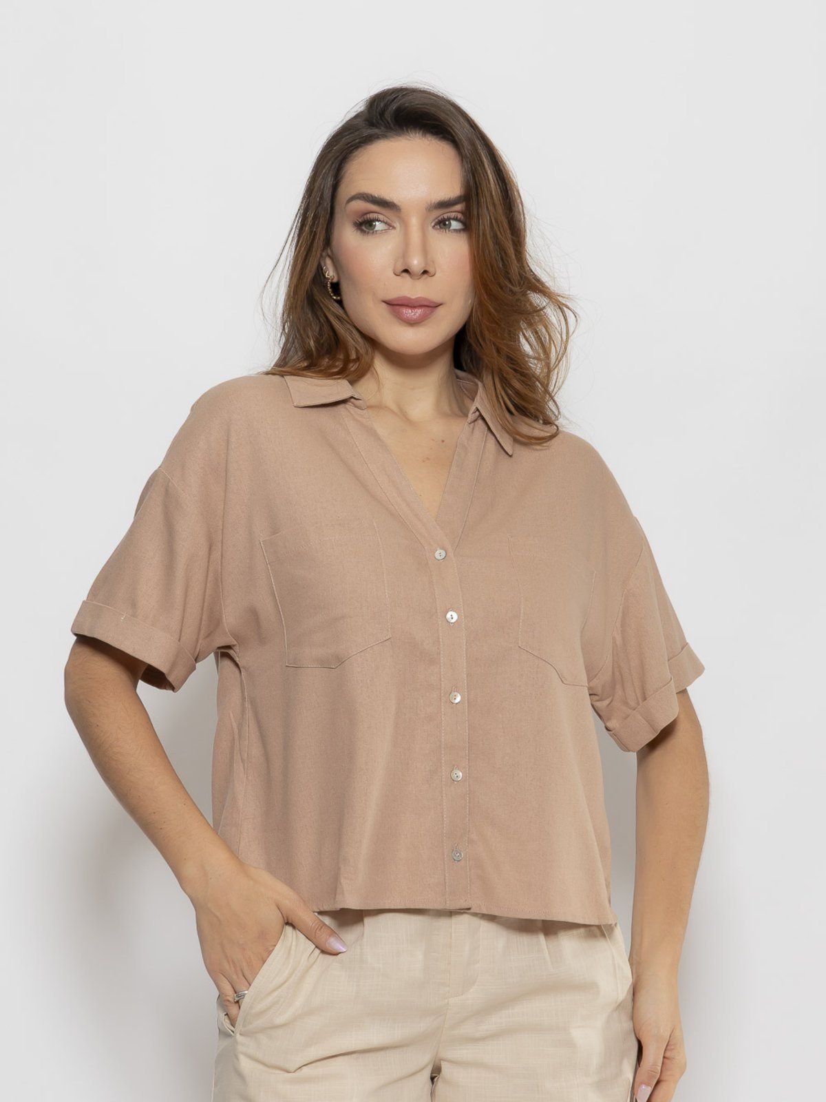 Camisa Cropped Feminino Linho Crocker – 50621