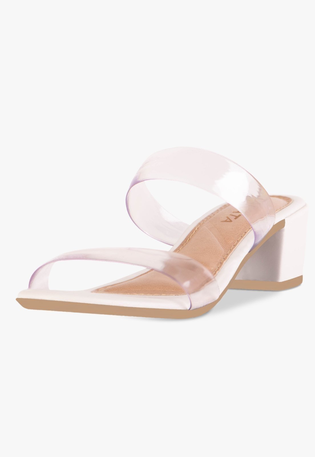 Tamanco Feminino Salto Bloco Baixo Sandalia Mule Vinil Transparente Off-White