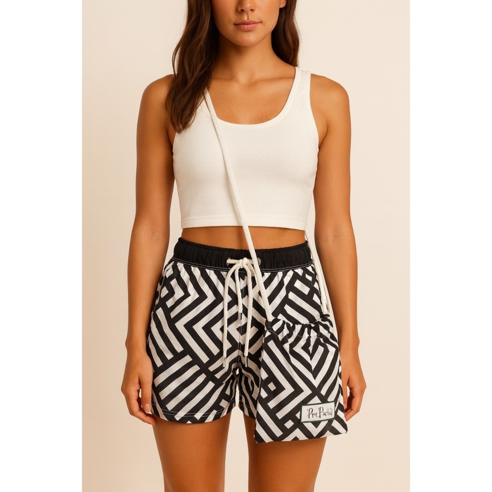 Vista 2 Shorts Praia Estampado Mini Bag Secagem Rápida Summer Body branco/laranja Summer Body branco/laranja