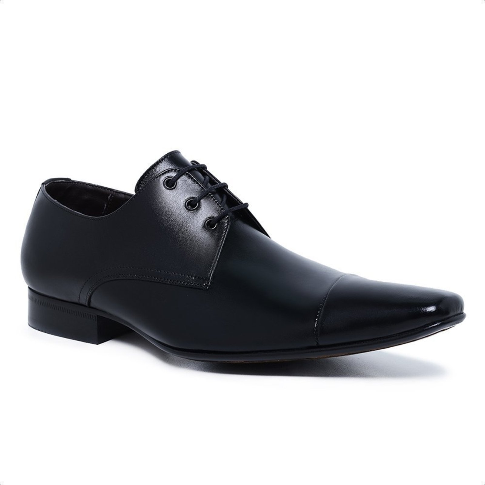 Sapato Social Estilo Italiano Em Couro Legítimo Preto Com Cadarço 151