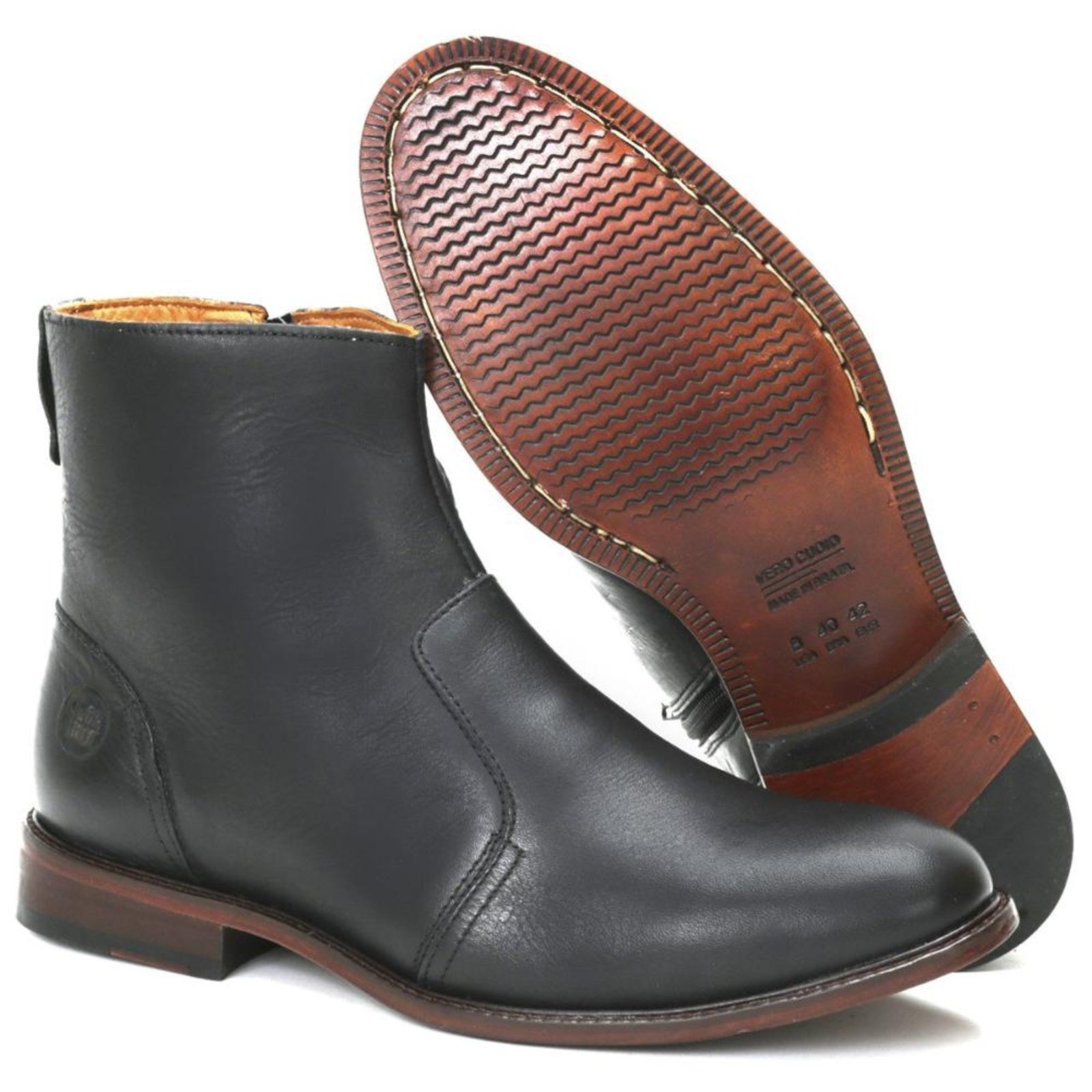 Bota Coturno Masculina Couro Look Stock Preto Marrom Confort Preto