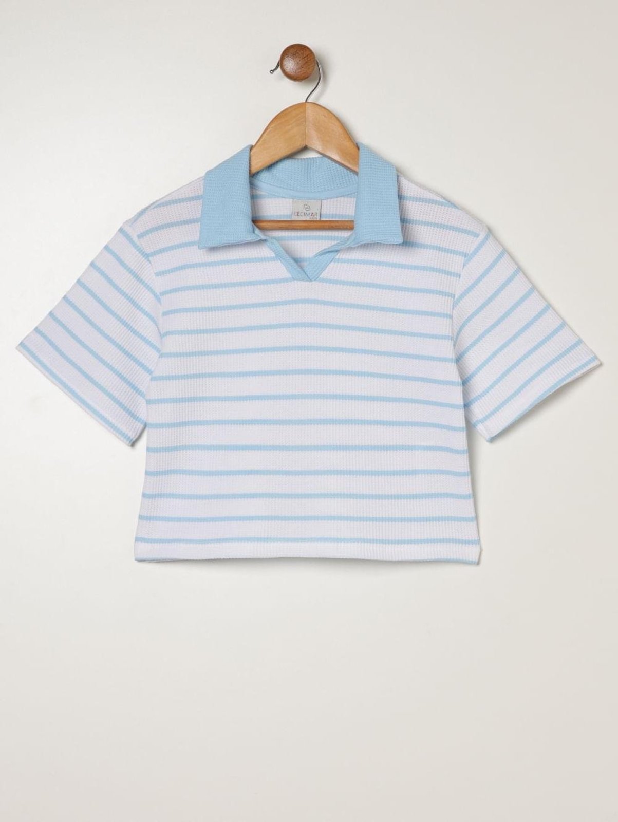 Infantil - Blusa Malha Listrada Para Menina - AZUL