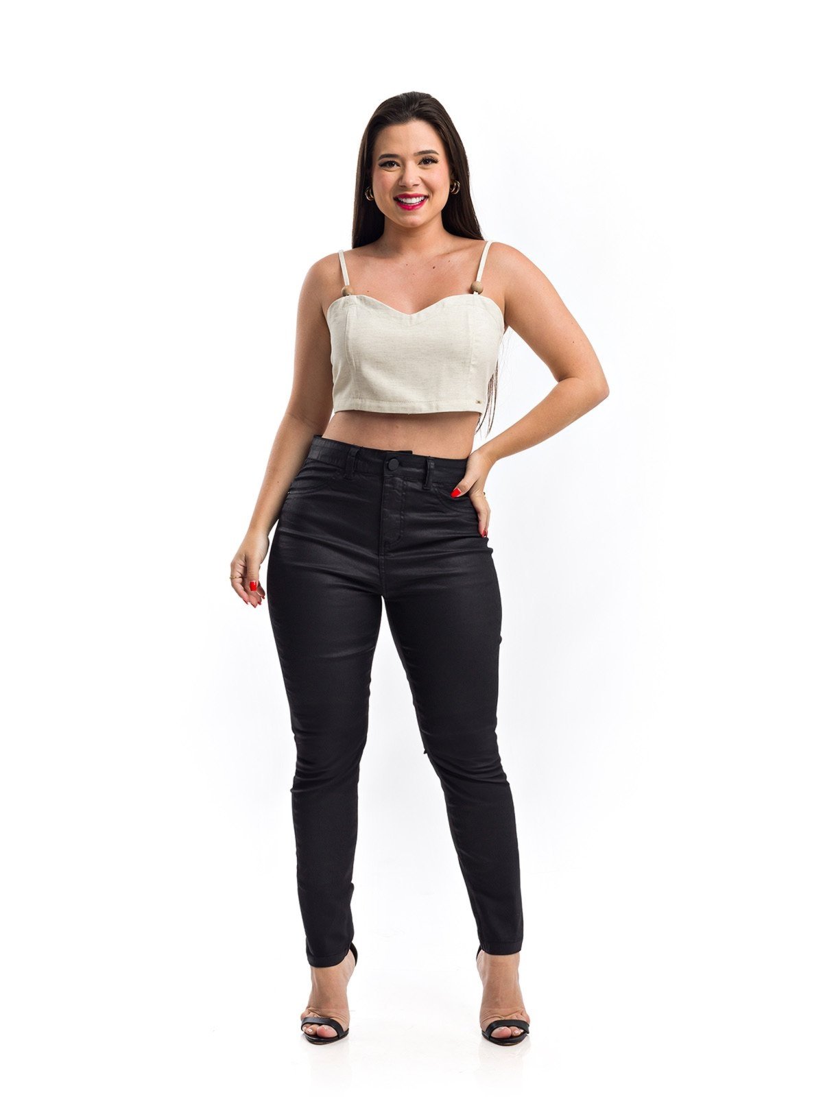 Calça Cigarrete Restrito Jeans Resinada com Elastano - PRETO