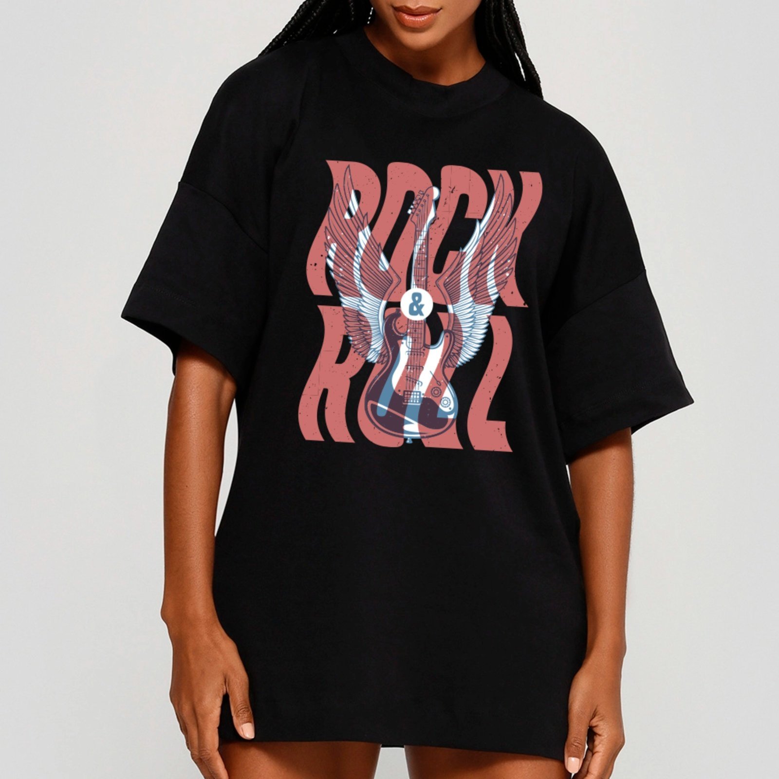 Vista 2 Camiseta Ousy Streetwear Rock and Roll Urban Wave Oversized Unissex preto ousy preto