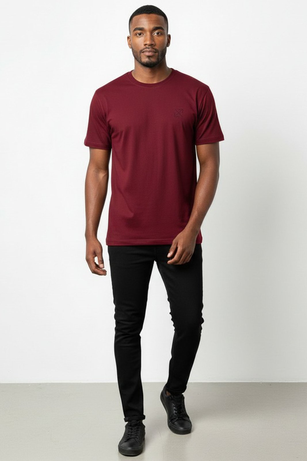 Vista 3 Camiseta Enluaze Lisa Masculina Reta Manga Curta Com Elastano 59016 - Bordô Kloze preto Kloze preto