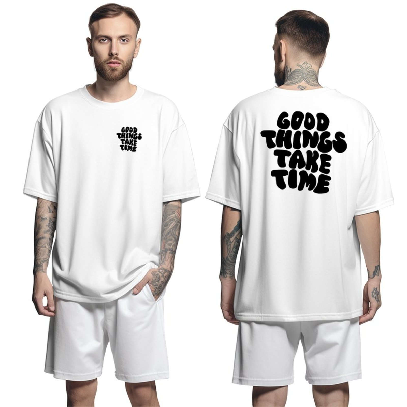 Camisa Camiseta Oversized Streetwar Genuine Grit Masculina Larga 100% Algodão 30.1 Good Things Take Time – Branco – P