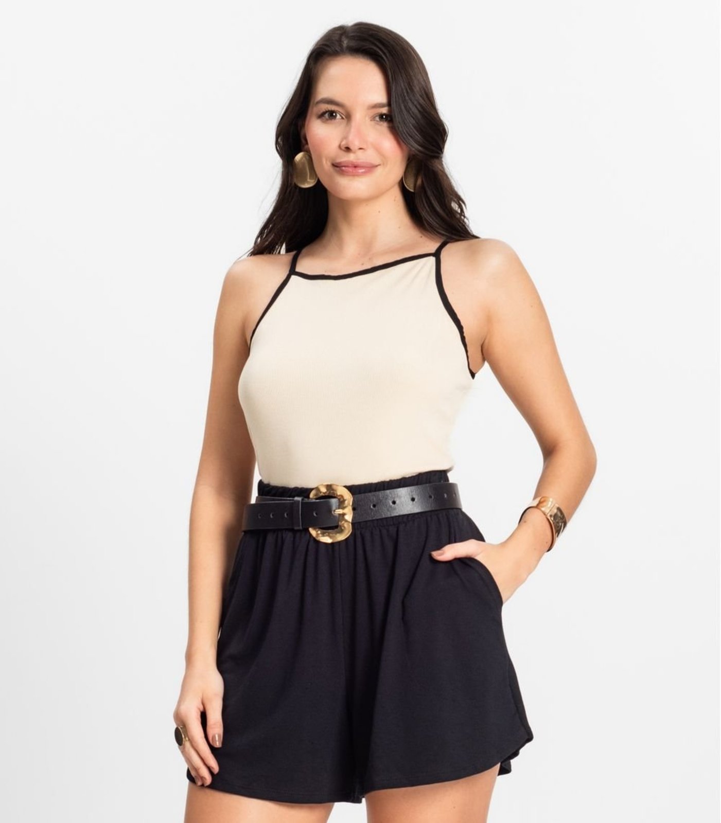 Vista 2 Regata Feminina em Ribana de Viscose Rovitex preto Rovitex preto