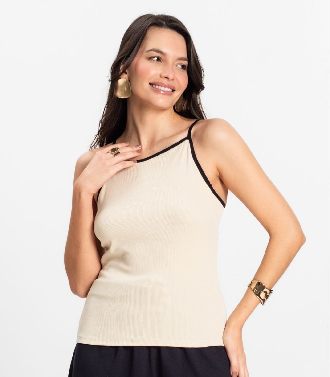 Vista 3 Regata Feminina em Ribana de Viscose Rovitex preto Rovitex preto