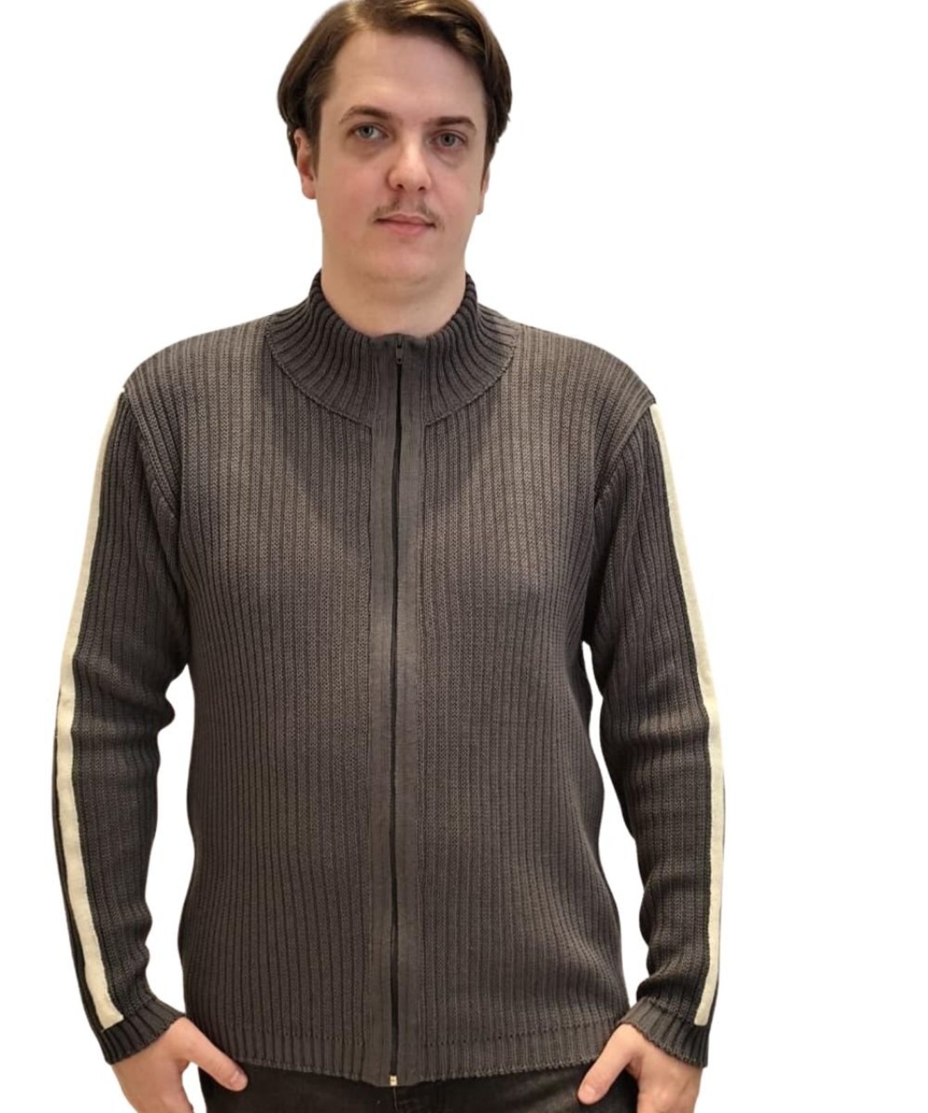 Casaco com Fecho Ziper Tomasini Tricot Cinza