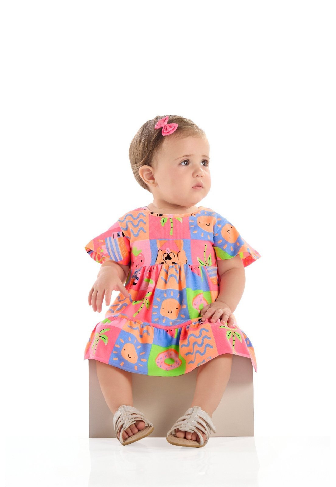Infantil - Vestido em Cotton de Manga Evasê Quimby Rosa