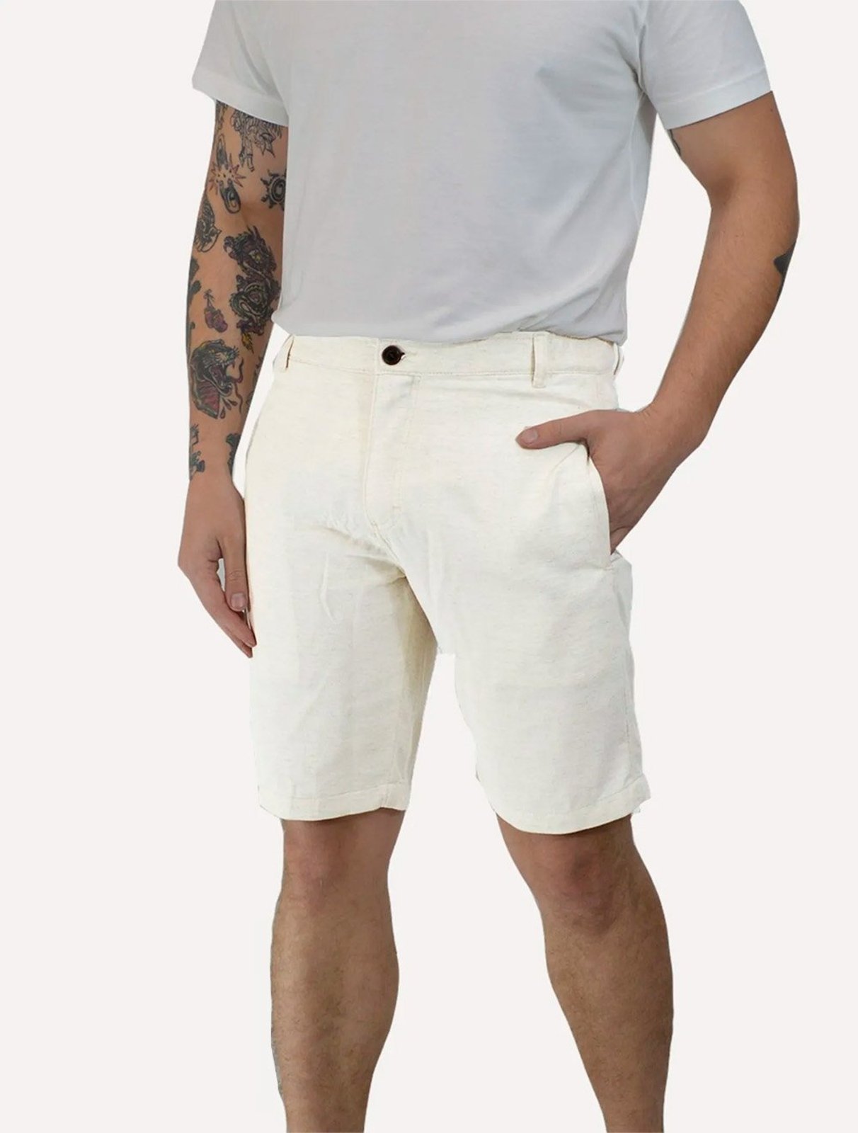 Bermuda Aramis Masculina Chino Linho Out 4 Pockets Areia