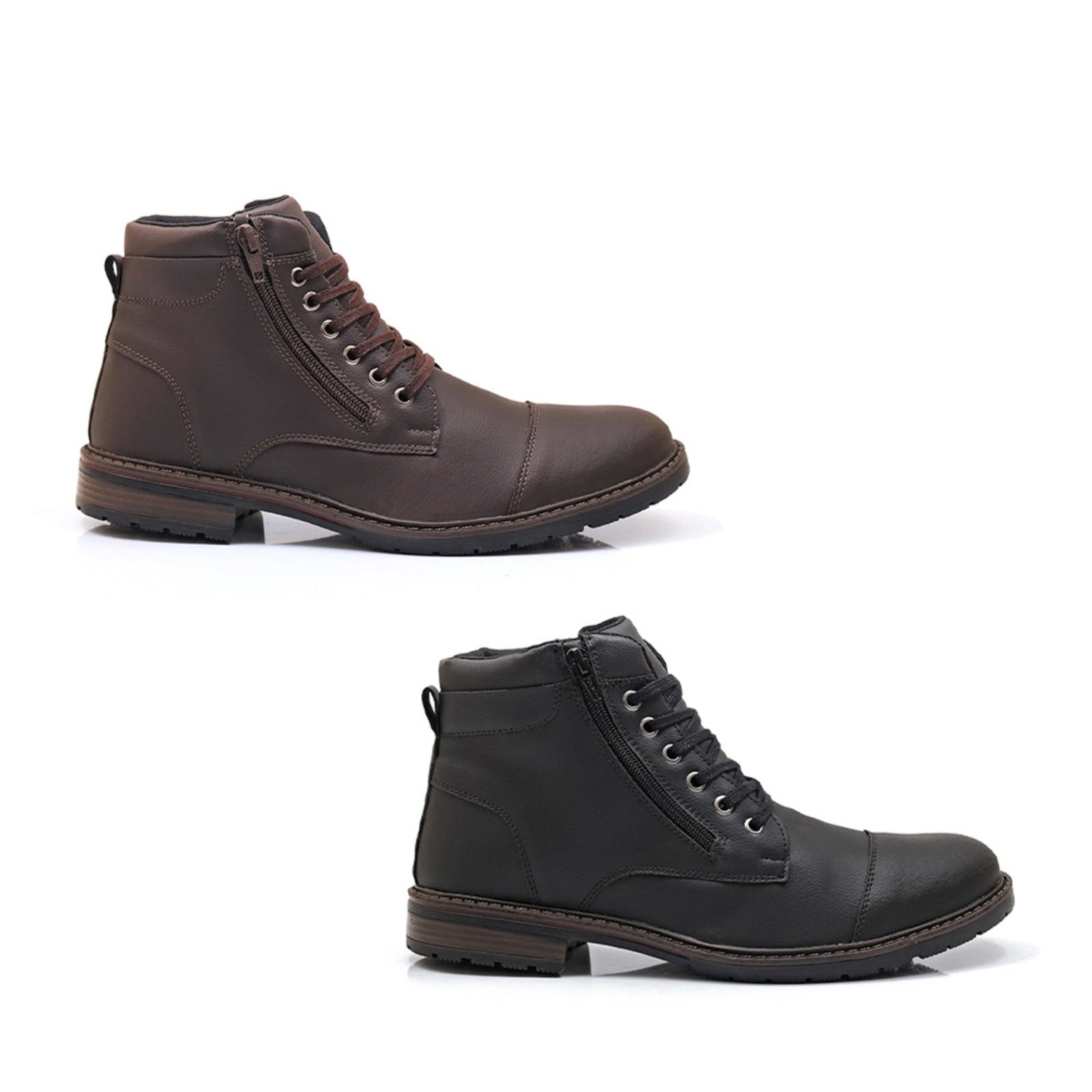Kit 2 Pares Bota Masculina Casual Confortavel Bredeni Coturno Com Ziper Lateral Marrom Preto