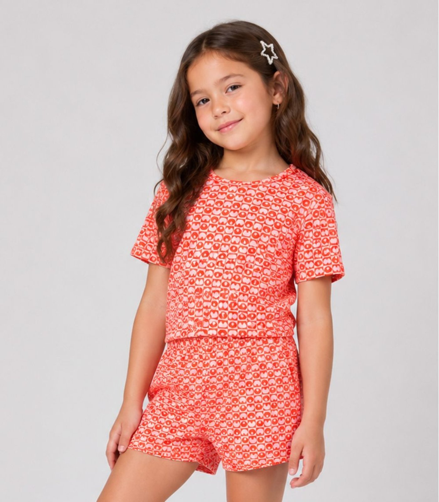 Infantil - Conjunto Menina Blusa Com Short Select Laranja