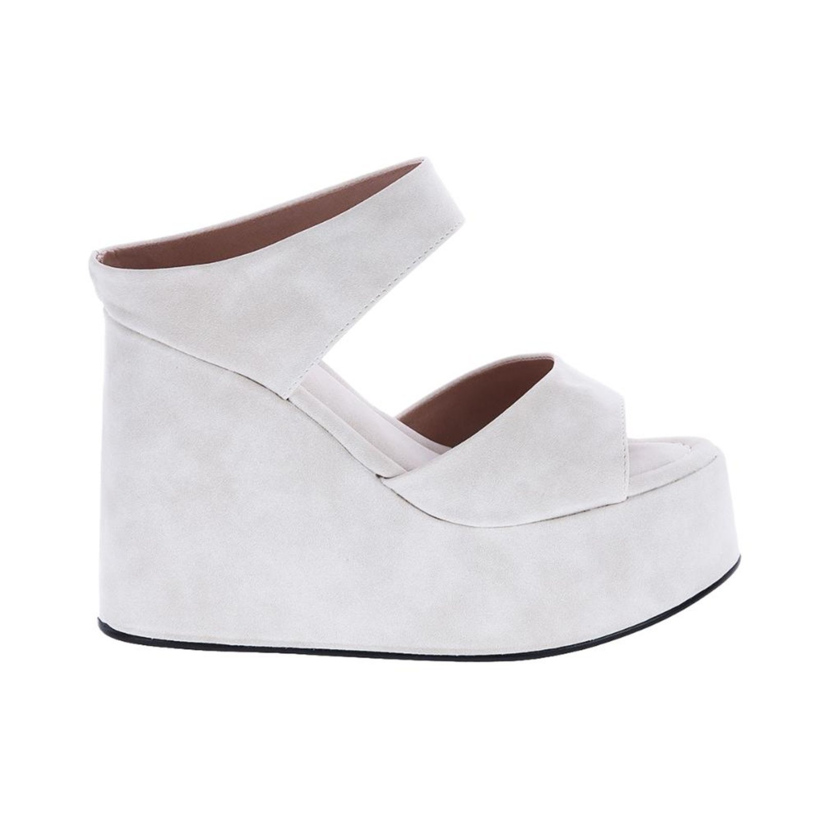 Tamanco Plataforma Damannu Shoes Anabela Camurça Off White