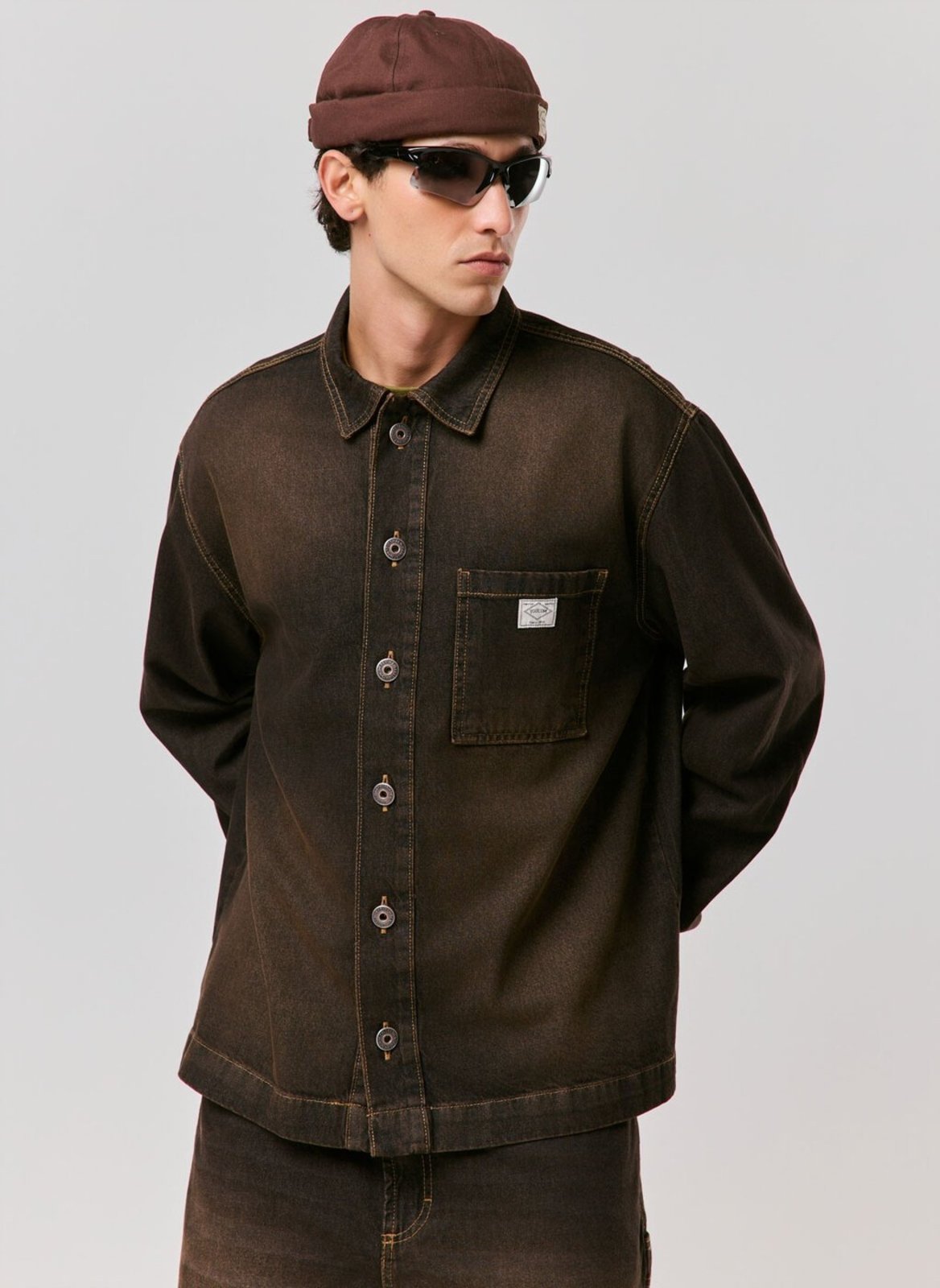 Camisa Jeans Overshirt Lavagem Vintage Marrom