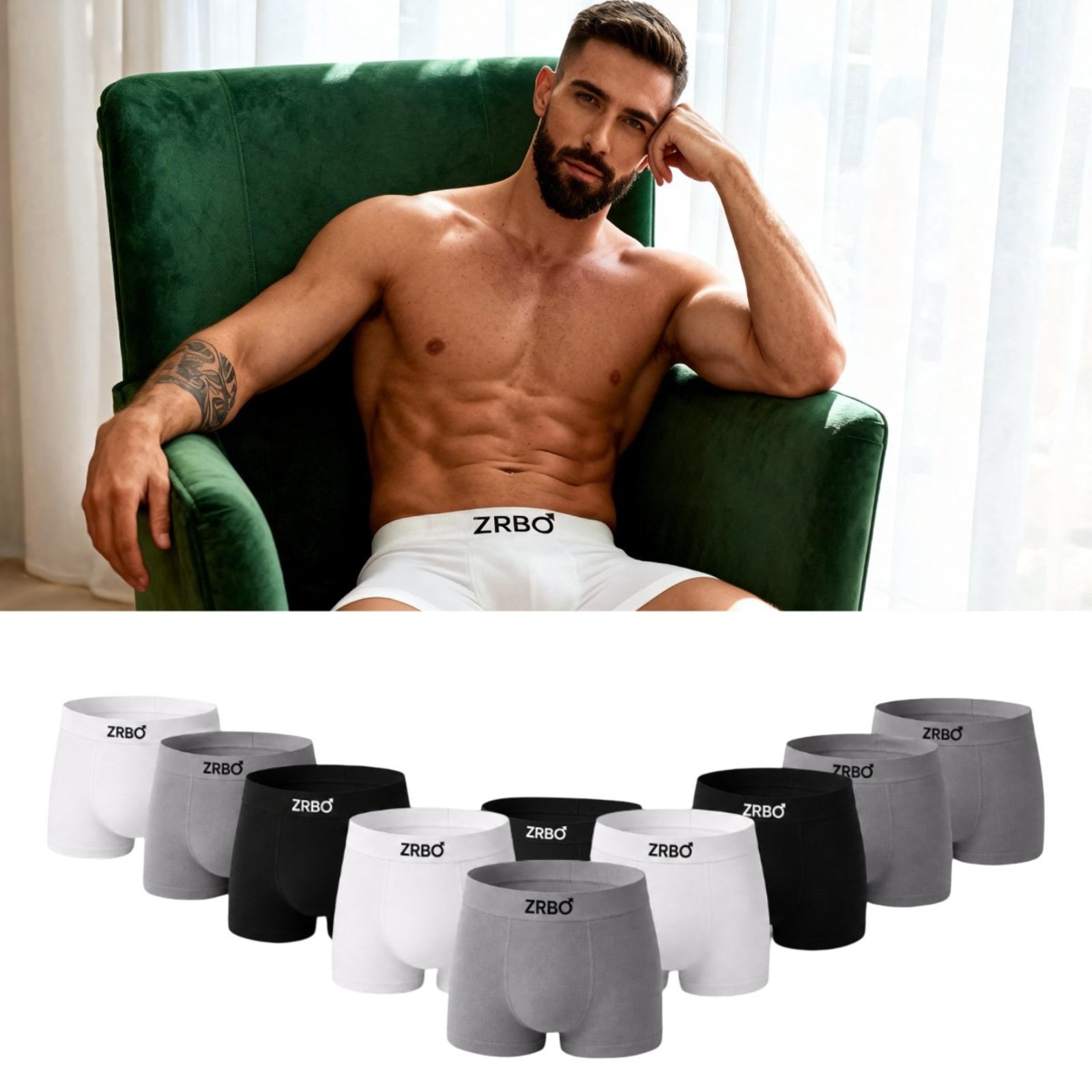 Vista 2 Kit 10 Cuecas Boxer Zrbo Algodão Sem Costura Masculina Sortido multicolorido ZRBO multicolorido