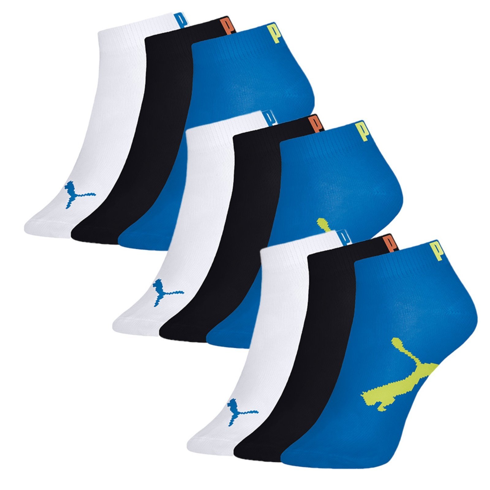 Kit Com 9 Pares Meia Puma Sapatilha Algodão Azul e Preto