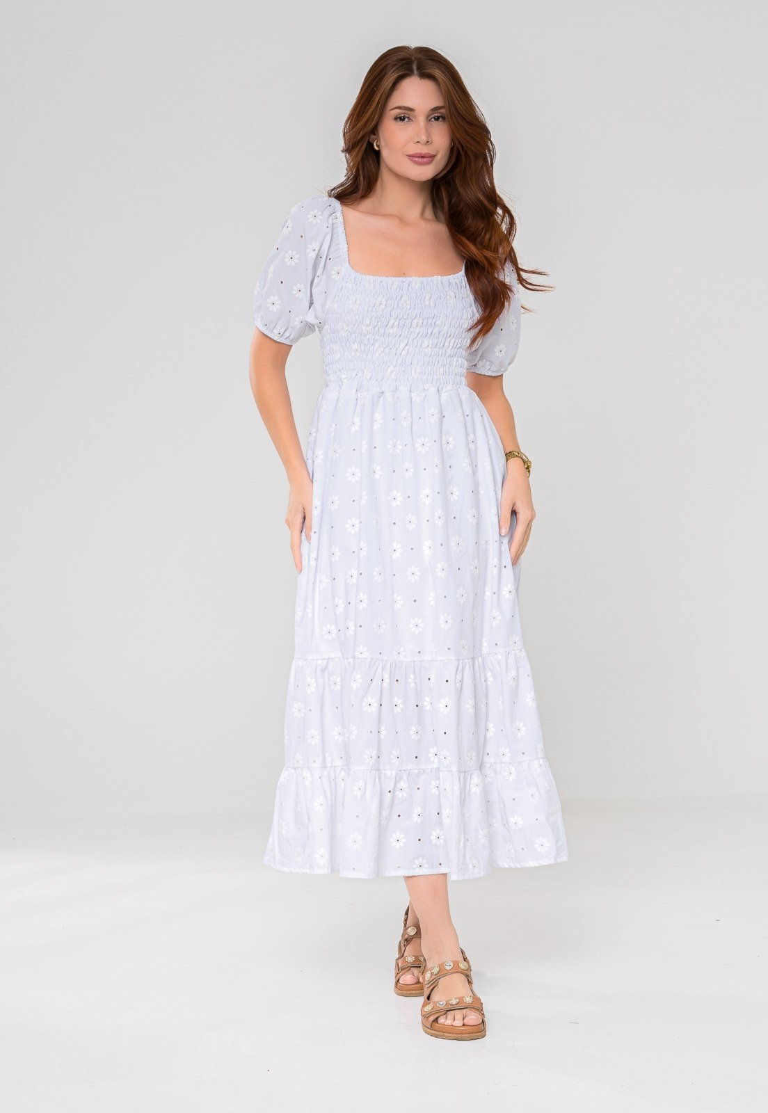 Vista 2 Vestido Aura Miranda Laise Luzente branco branco
